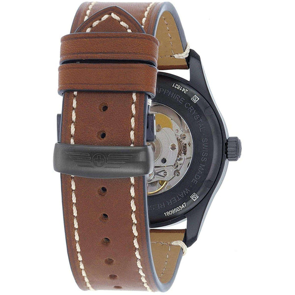 Victorinox Swiss Army Airboss Mechanical Black Dial Brown Leather Strap Men's Watch 241821