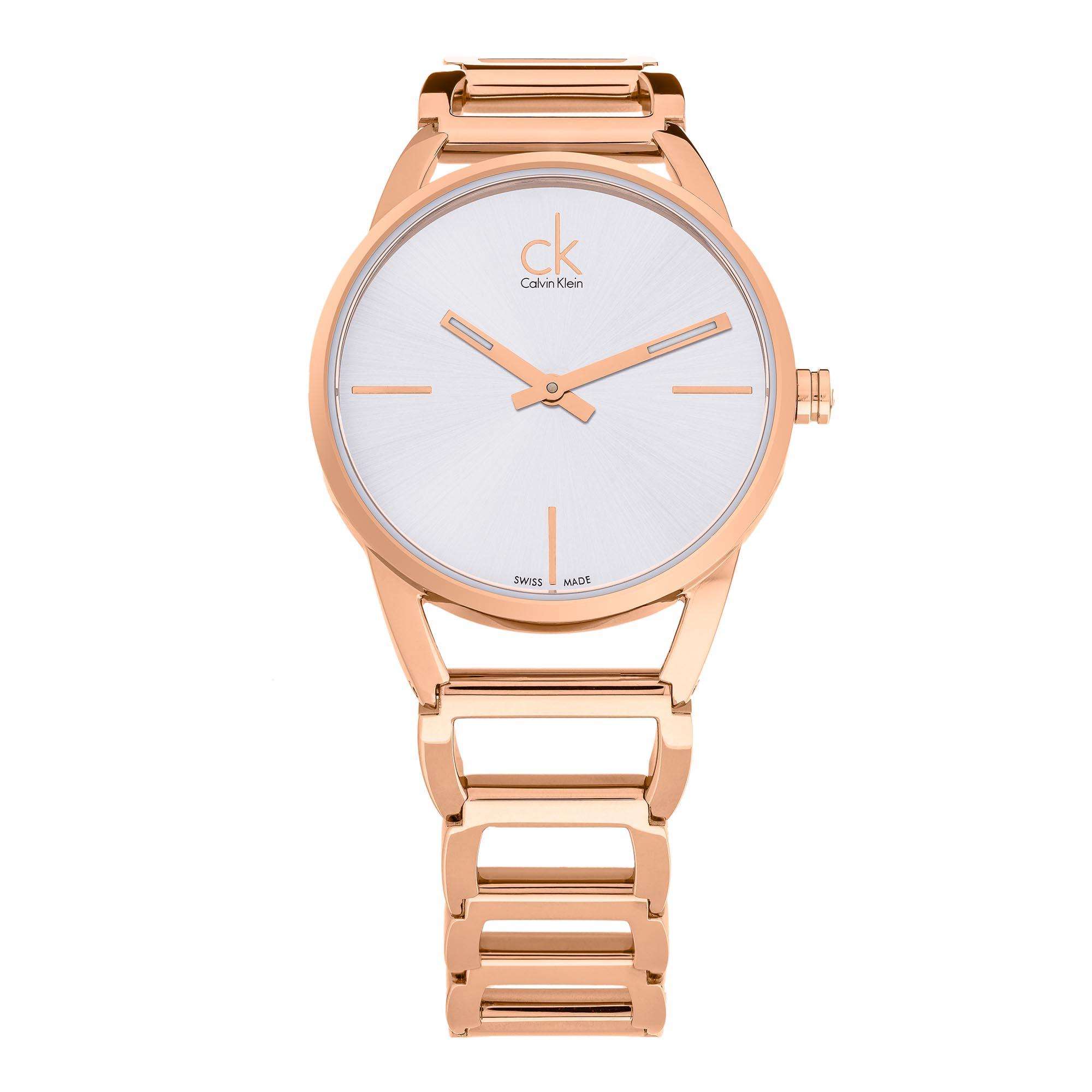 Calvin Klein Stately Quartz Silver Dial Rose Gold PVD Stainless Steel Bracelet Ladies Watch K3G23626
