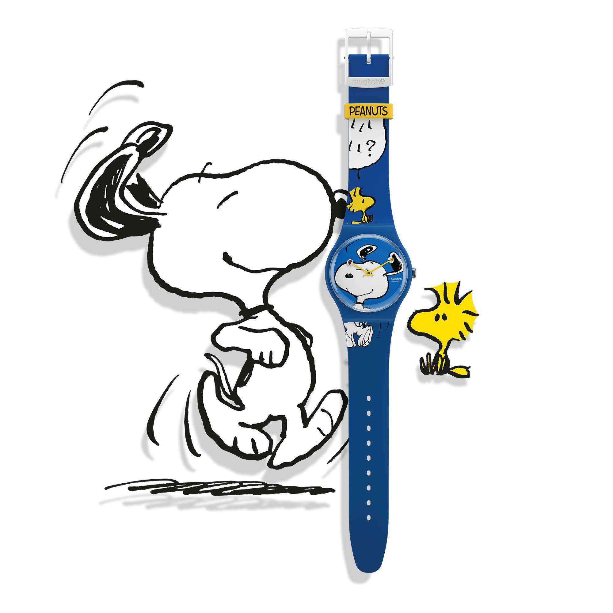Swatch Peanuts Snoopy HEE HEE HEE Blue Dial and Silicone Strap Watch SO29Z106