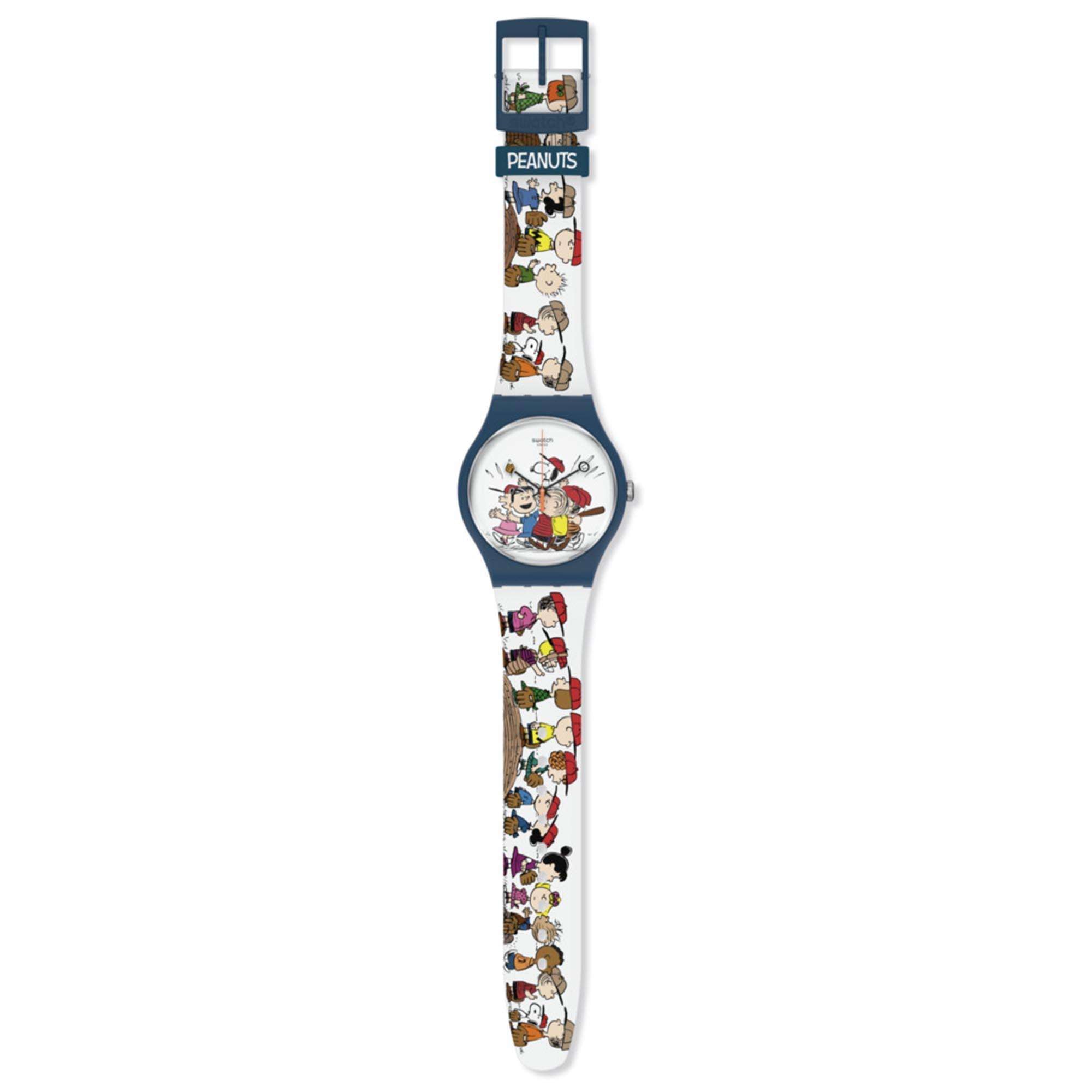 Swatch Peanuts First Base Quartz White Dial Silicone Strap Watch SO29Z107