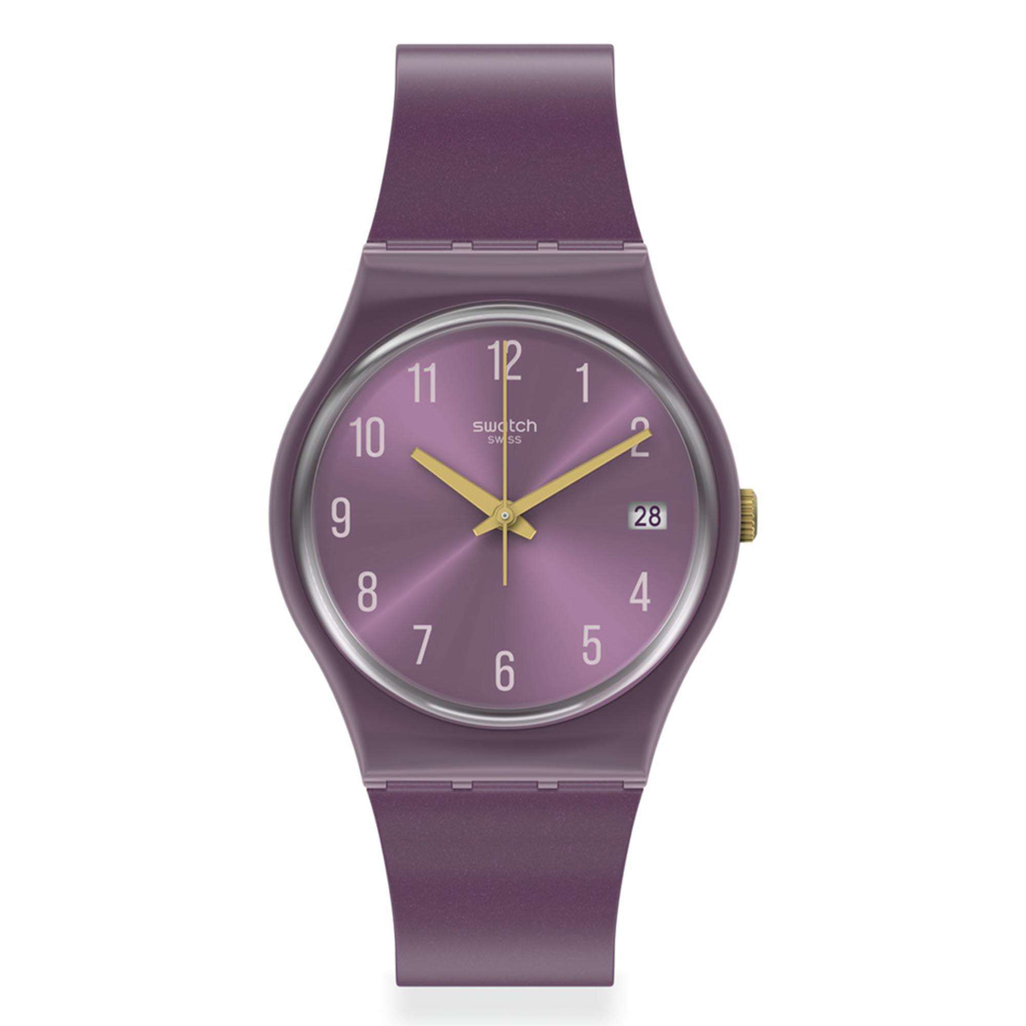 Swatch Gent Pearlypurple Quartz Purple Dial Purple Silicone Strap Unisex Watch GV403
