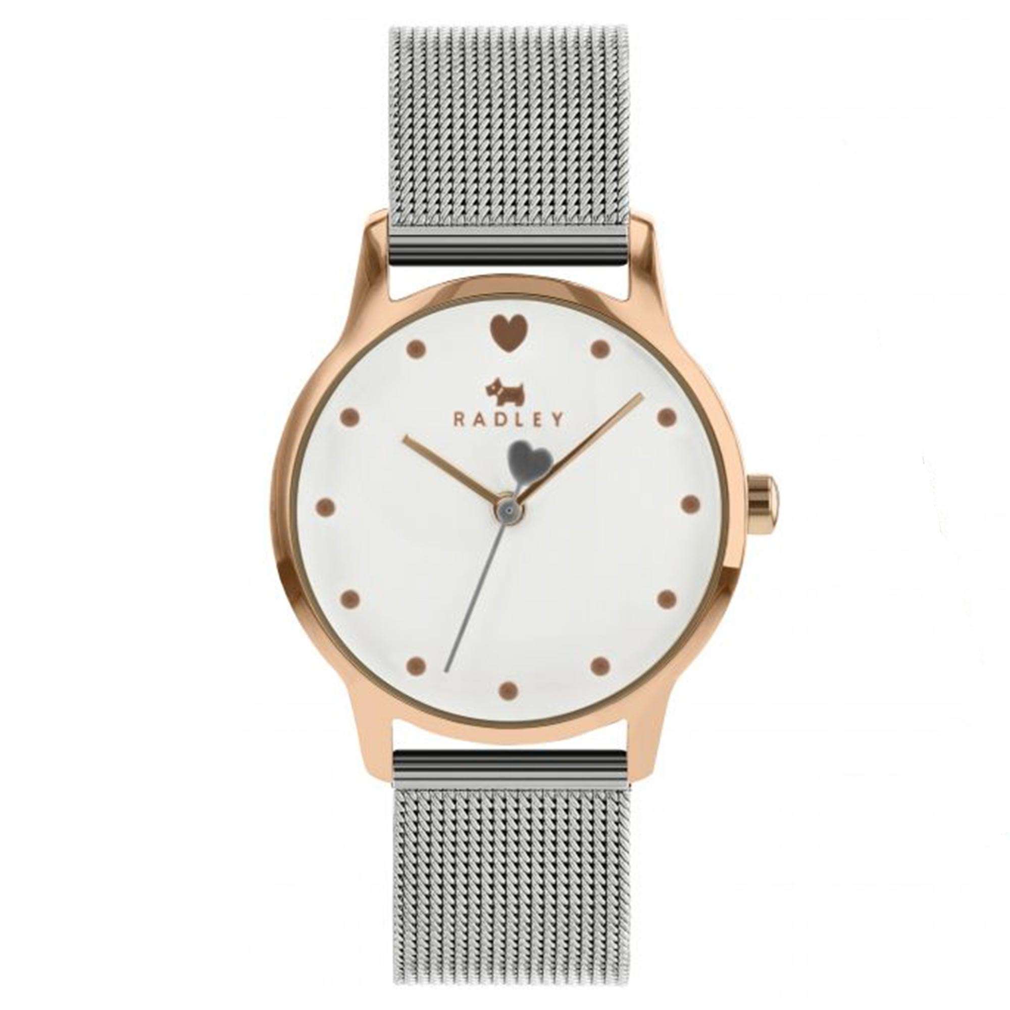 Radley Quartz White Dial Silver Milanese Steel Charm Bracelet Gold Ladies Watch RY4411