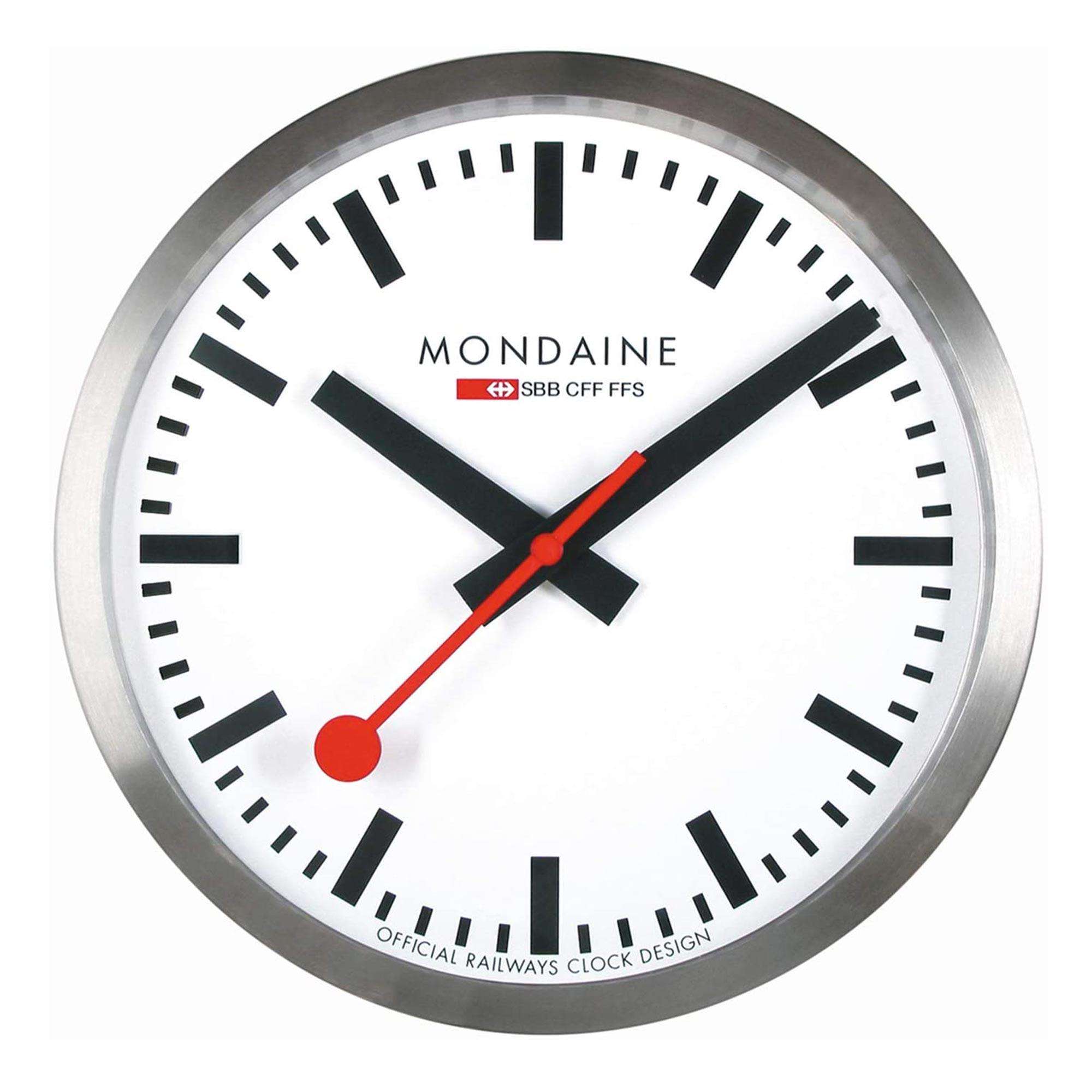 Mondaine Swiss Railways Aluminium Brushed Case Wall Clock 250mm A990.CLOCK.16SBB