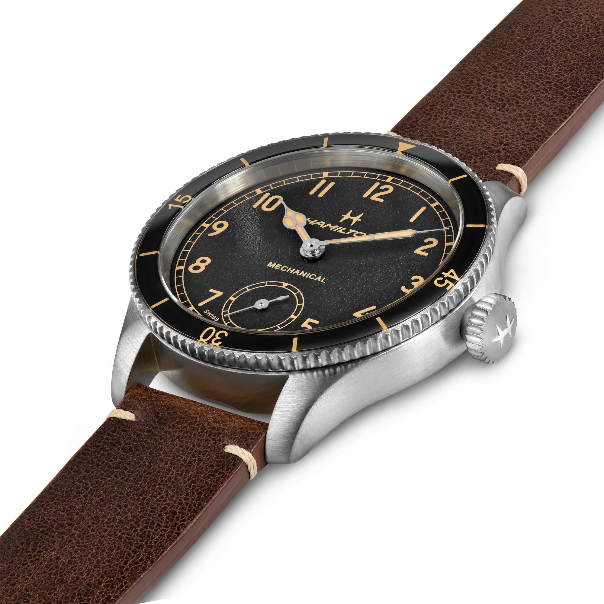 Hamilton Khaki Aviation Pilot Pioneer Mechanical Black Dial Brown Leather Strap Men’s Watch H76719530