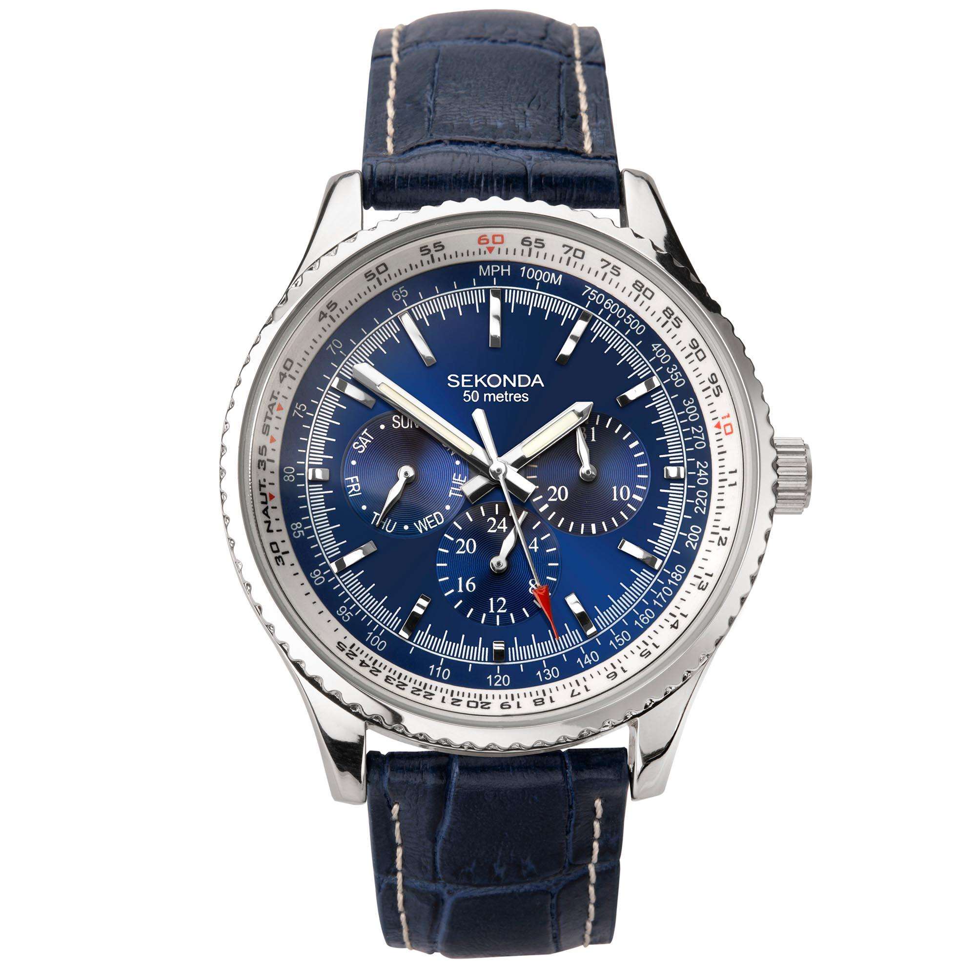 Sekonda Aviation Quartz Blue Dial Blue Leather Strap Men's Watch 1627