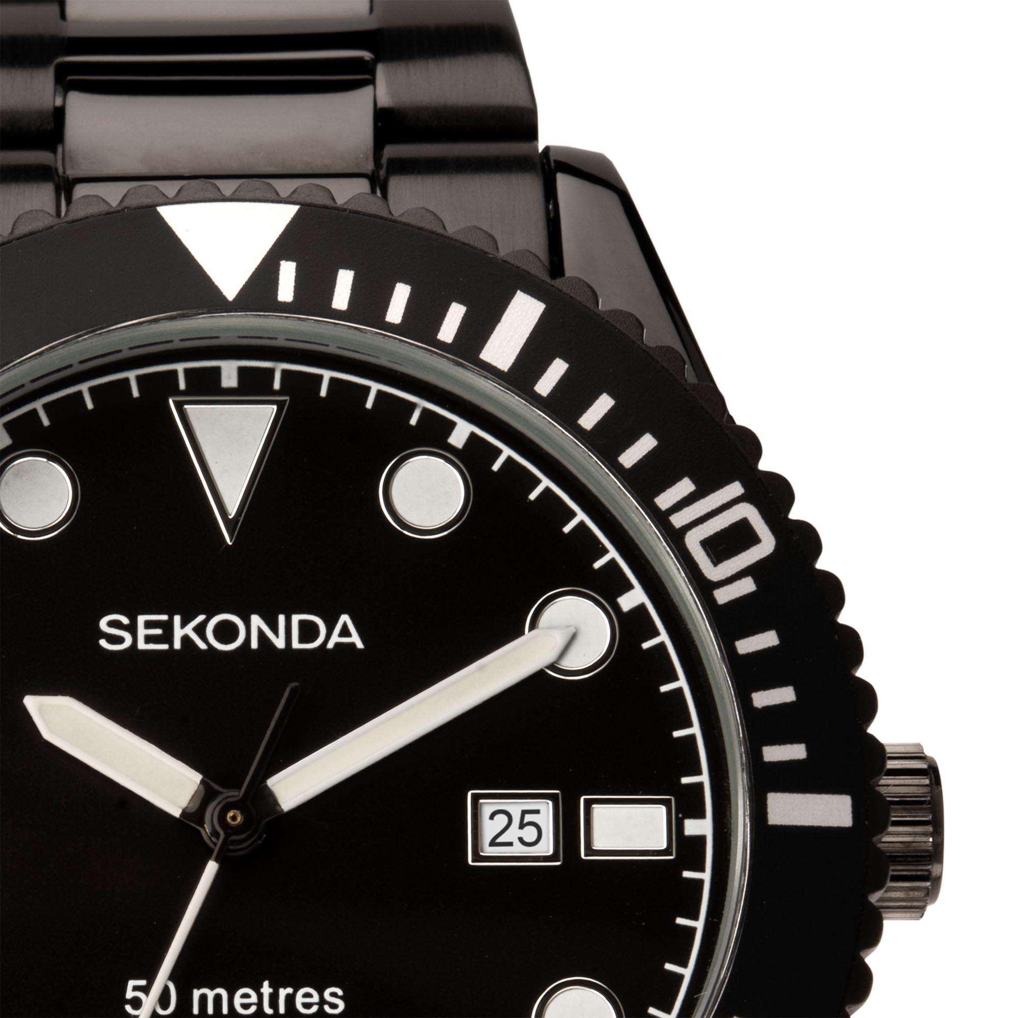 Sekonda Sports Quartz Black Dial Black Stainless Steel Bracelet Men's Watch 1980