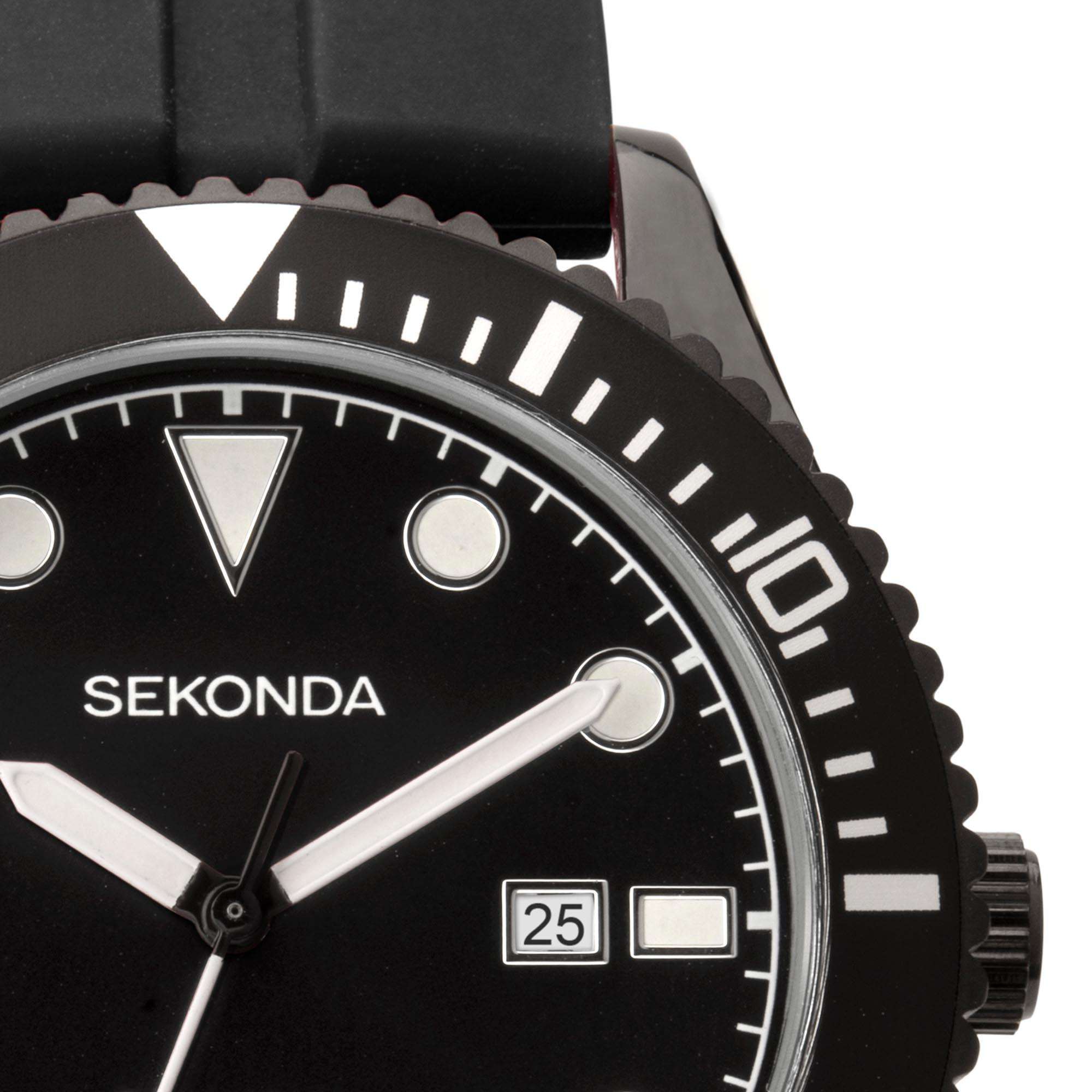 Sekonda Sports Quartz Dive Style Black Dial Black Rubber Strap Men's Watch 1981