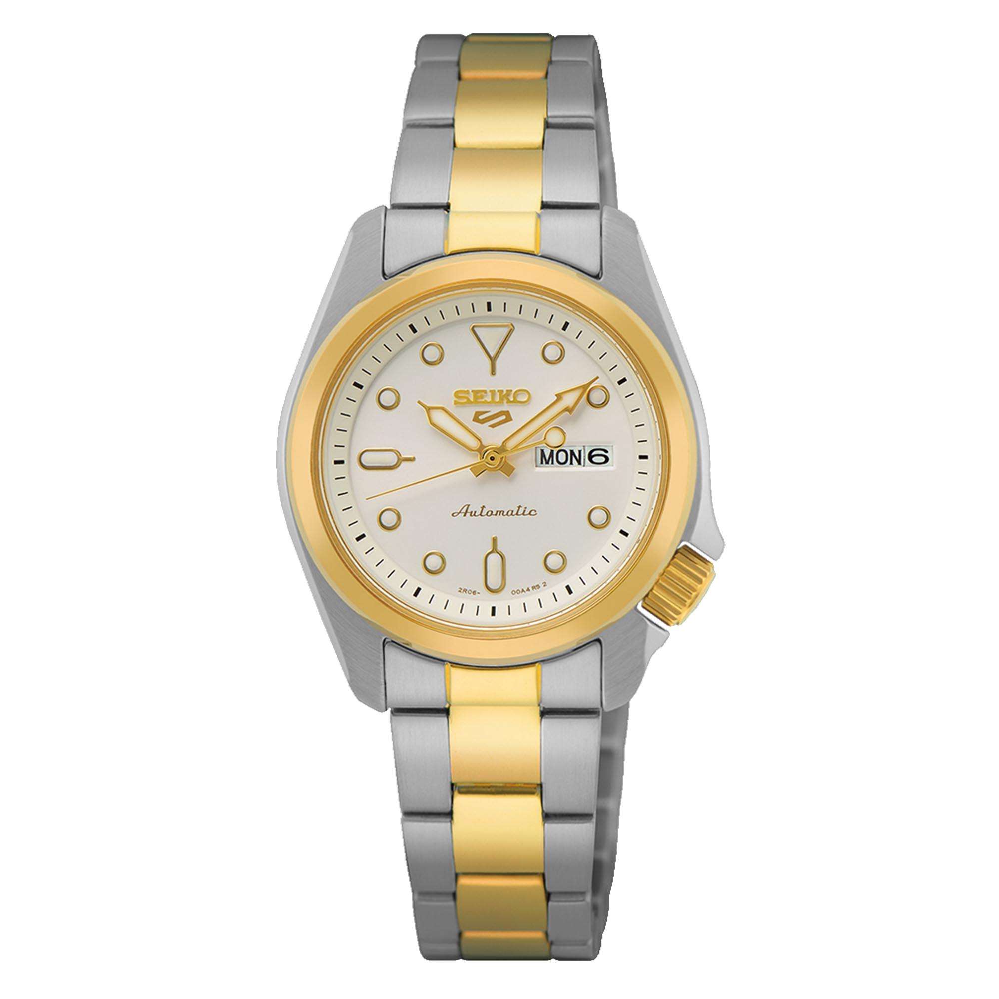 Seiko 5 Sports Compact Automatic White Dial Two-Tone Stainless Steel Bracelet Ladies Watch SRE004K1