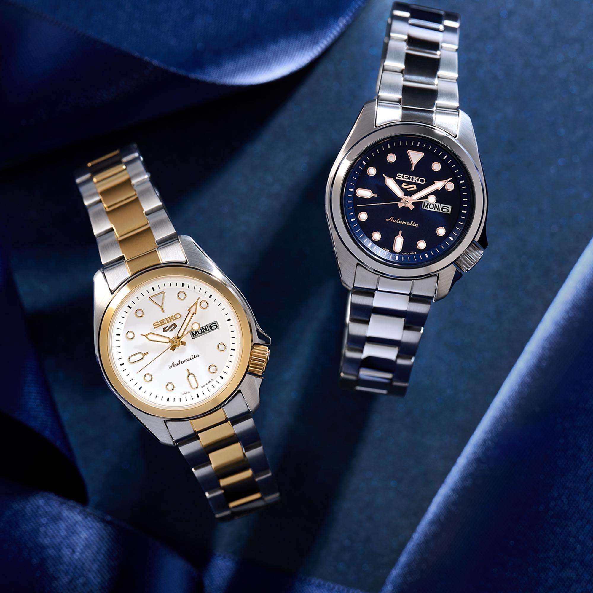 Seiko 5 Sports Compact Automatic White Dial Two-Tone Stainless Steel Bracelet Ladies Watch SRE004K1