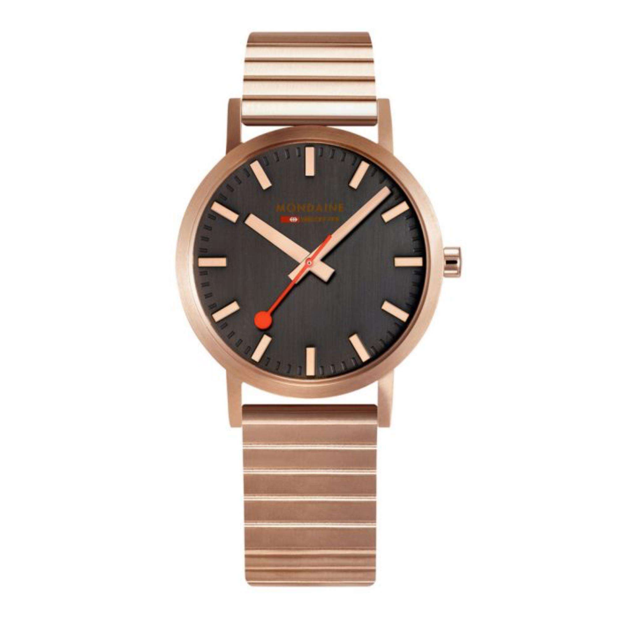 Mondaine Classic Quartz Rose Gold Stainless Steel Bracelet Black Dial Unisex Watch A660.30360.16SBR