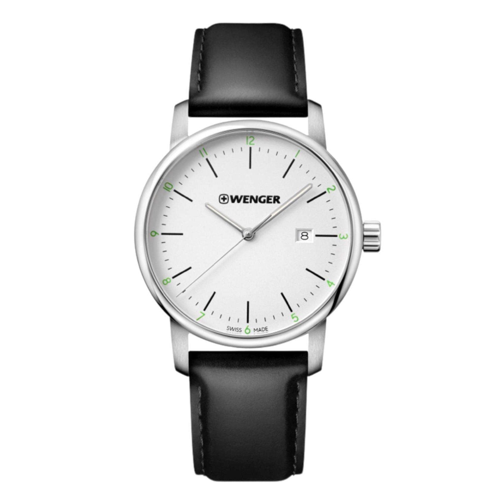 Wenger Urban Classic Quartz White Dial Black Leather Strap Men's Watch 01.1741.109