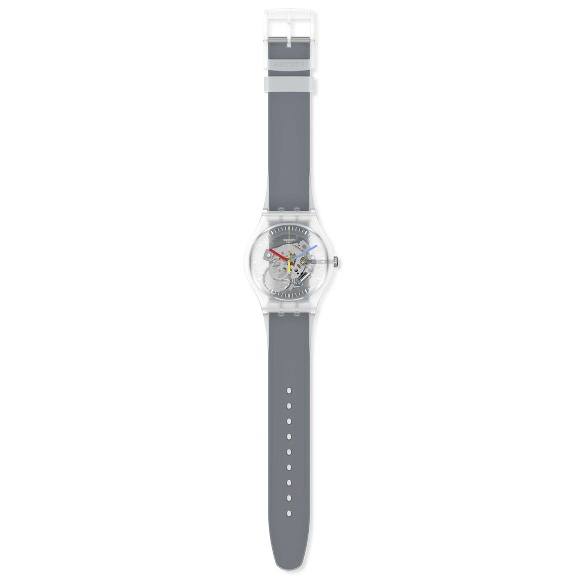 Swatch Clearly Black Striped Quartz Transparent Dial Black Silicone Strap Unisex Watch SUOK157