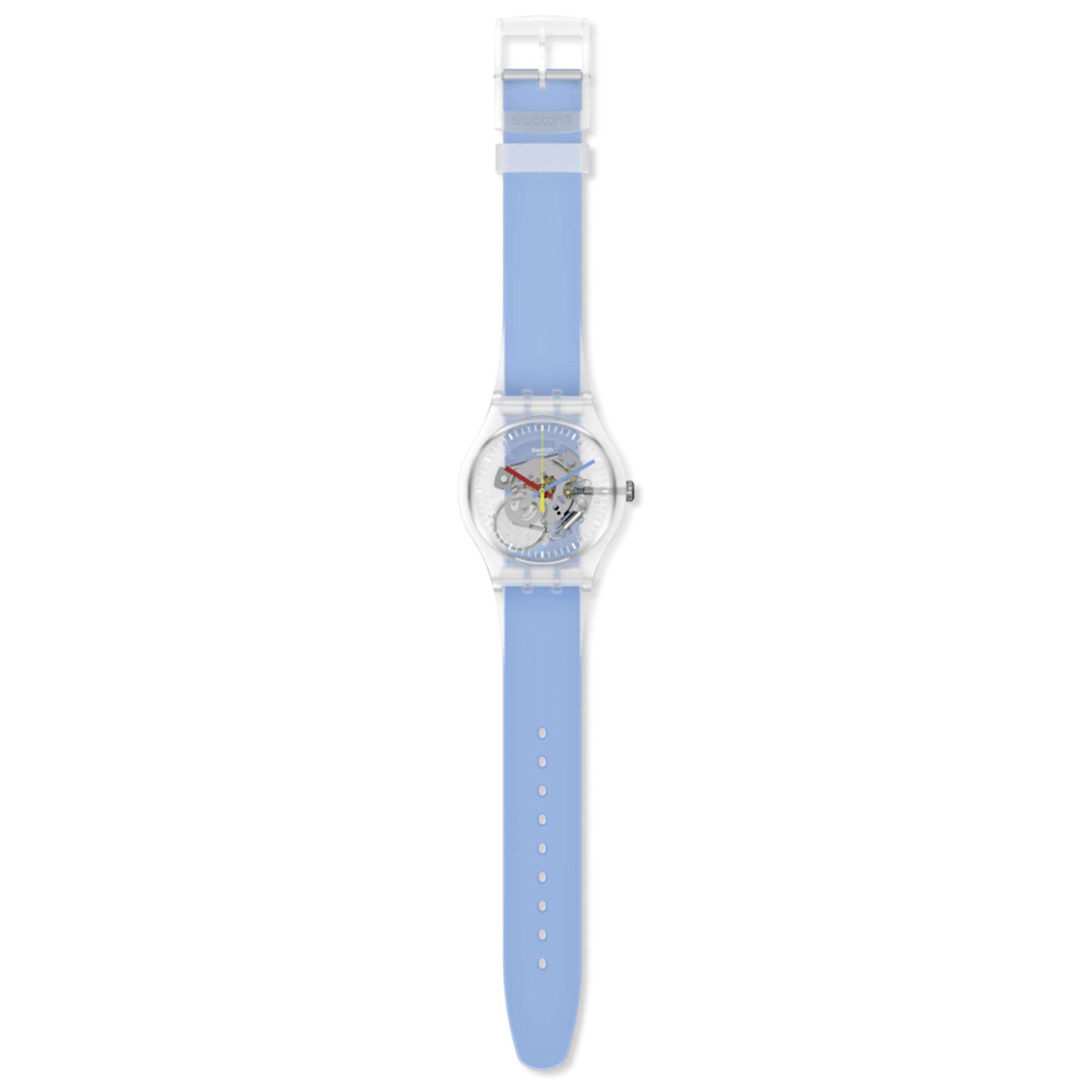 Swatch Clearly Blue Striped Quartz Transparent Dial Blue Silicone Strap Watch SUOK156