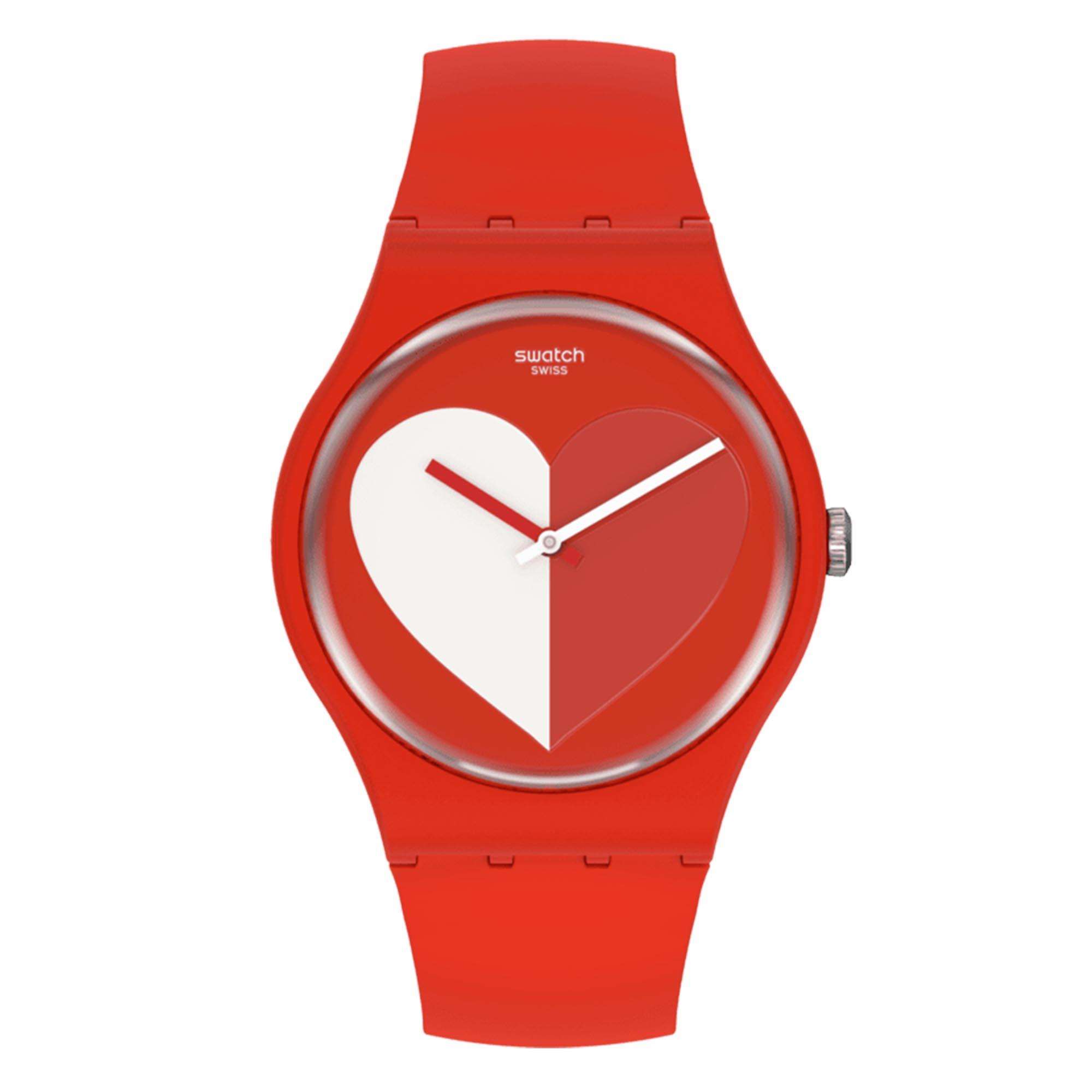 Swatch New Gent Half <3 White Quartz Red Dial Red Silicone Strap Unisex Watch SO29Z112