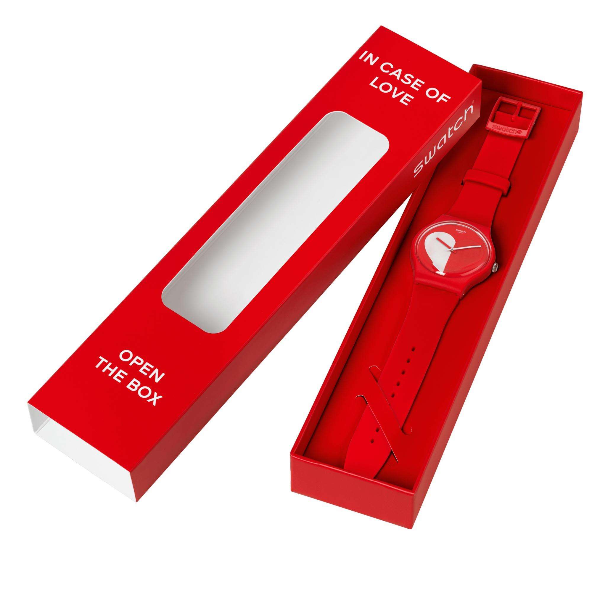 Swatch New Gent Half <3 White Quartz Red Dial Red Silicone Strap Unisex Watch SO29Z112