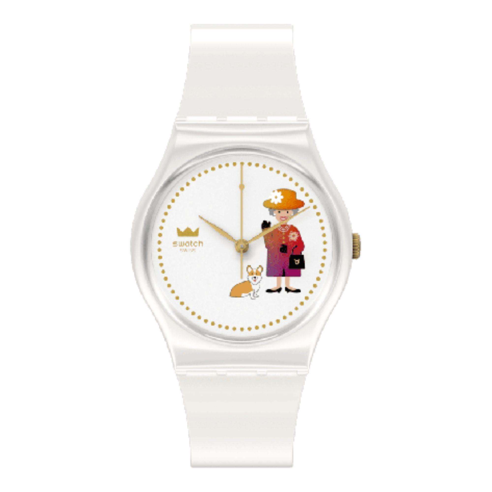 Swatch How Majestic Queen White Dial White Silicone Strap Unisex Watch GZ711