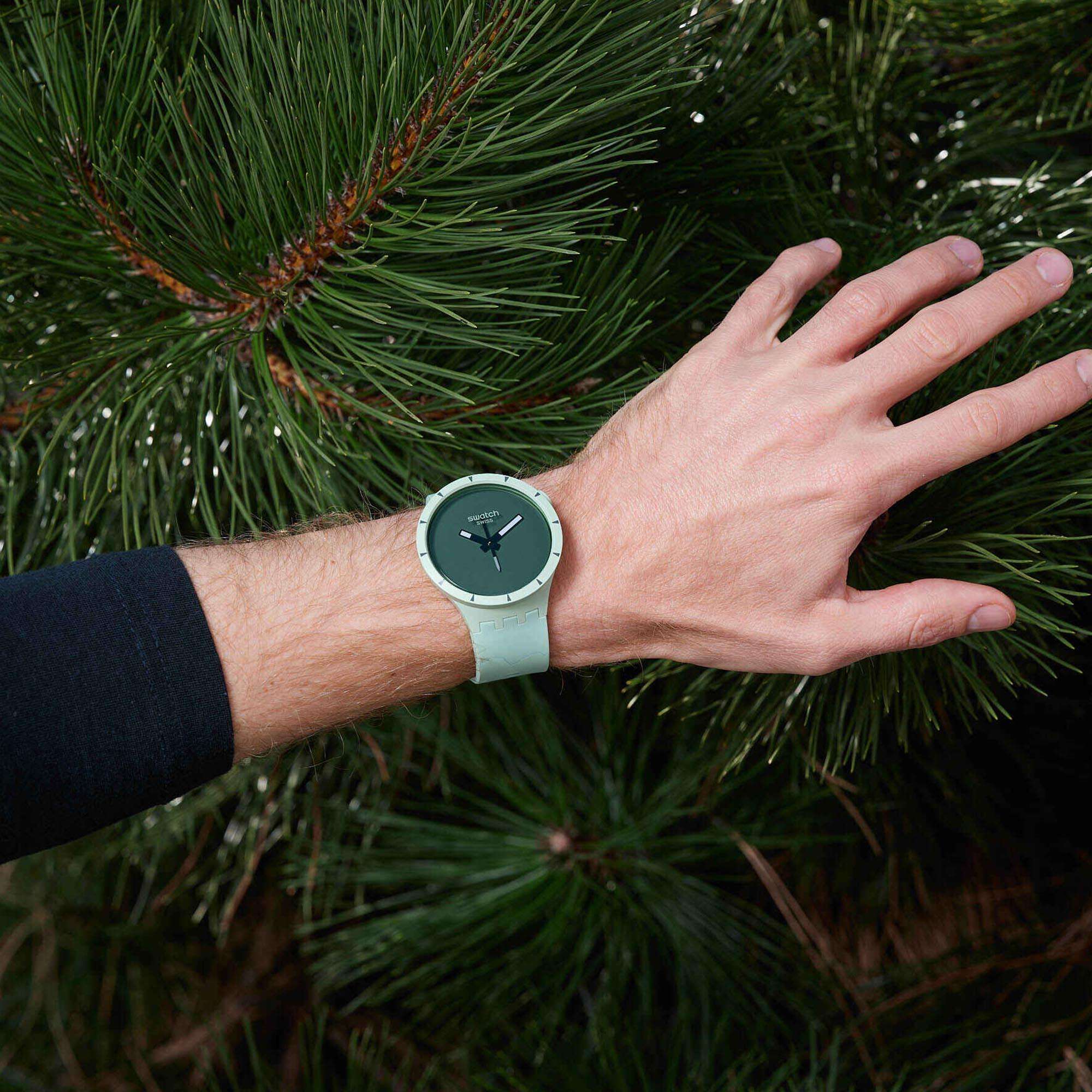 Swatch Big Bold Bioceramic Forest Quartz Green Dial Green Silicone Strap Unisex Watch SB03G100