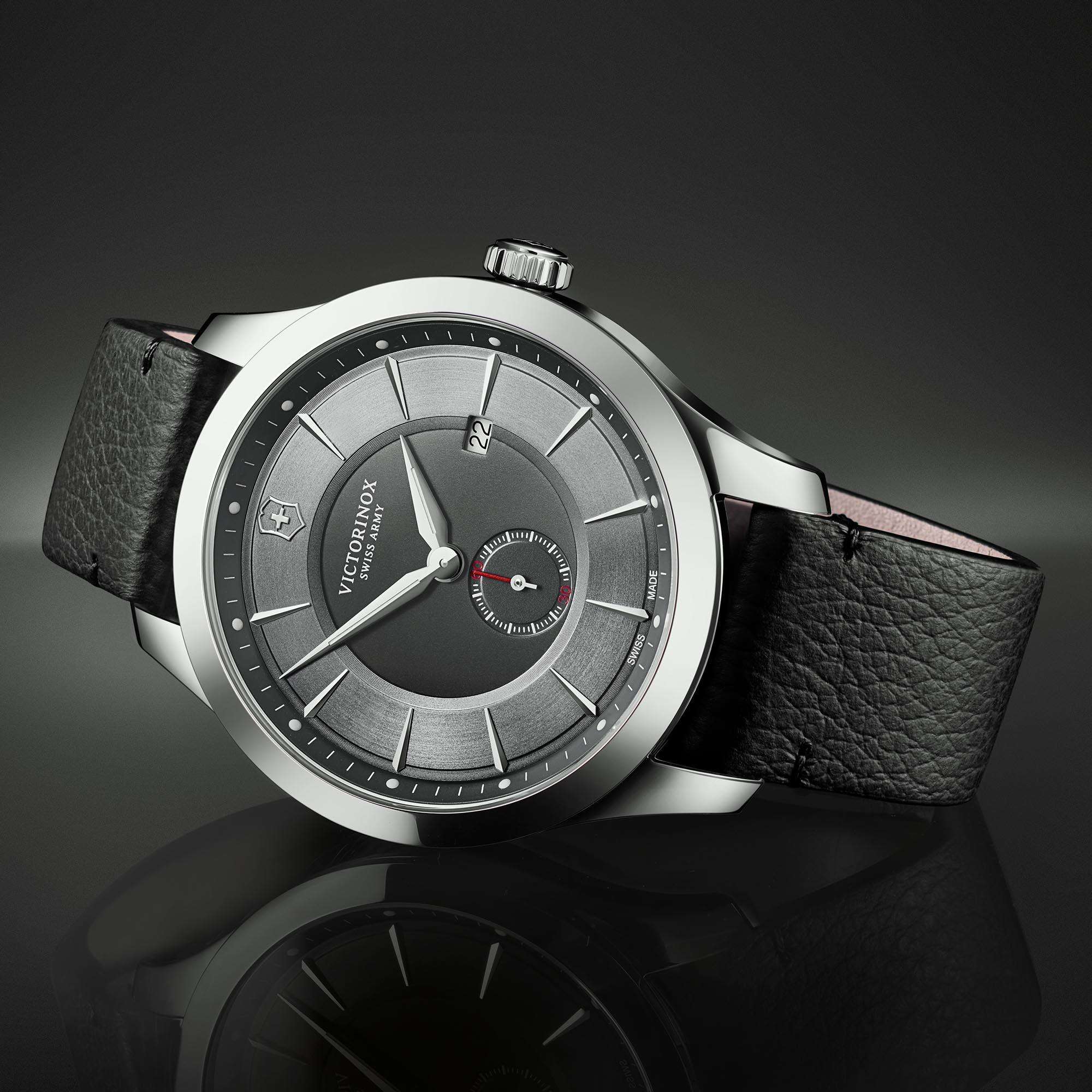Victorinox Swiss Army Watch Alliance D Quartz Silver Dial Black Leather Strap Men’s Watch 241765