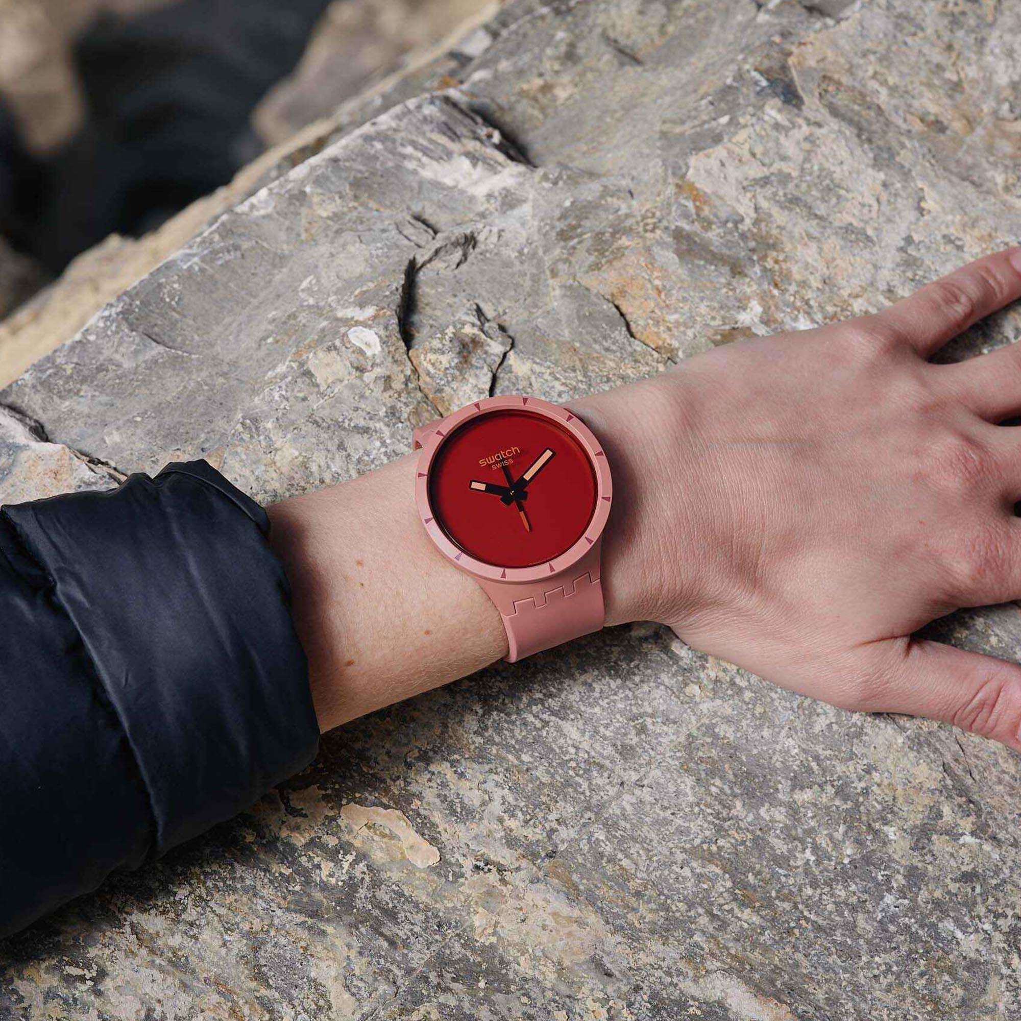 Swatch Big Bold Bioceramic Canyon Quartz Red Dial Silicone Strap Watch SB03R100