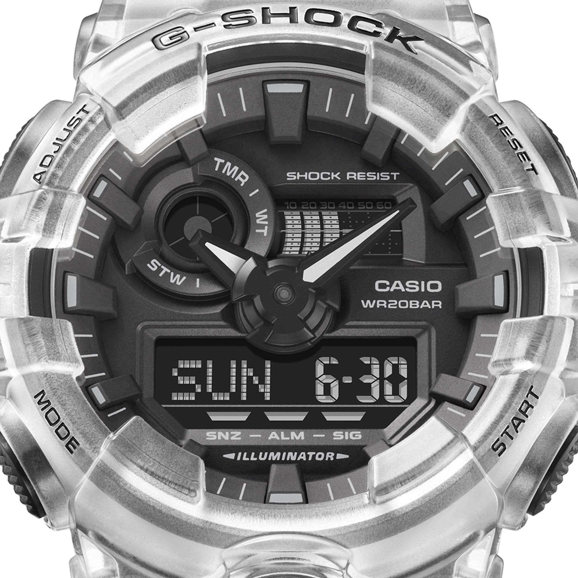 Casio G-Shock Quartz Black Dial Transparent Resin Strap Mens Watch GA-700SKE-7AER