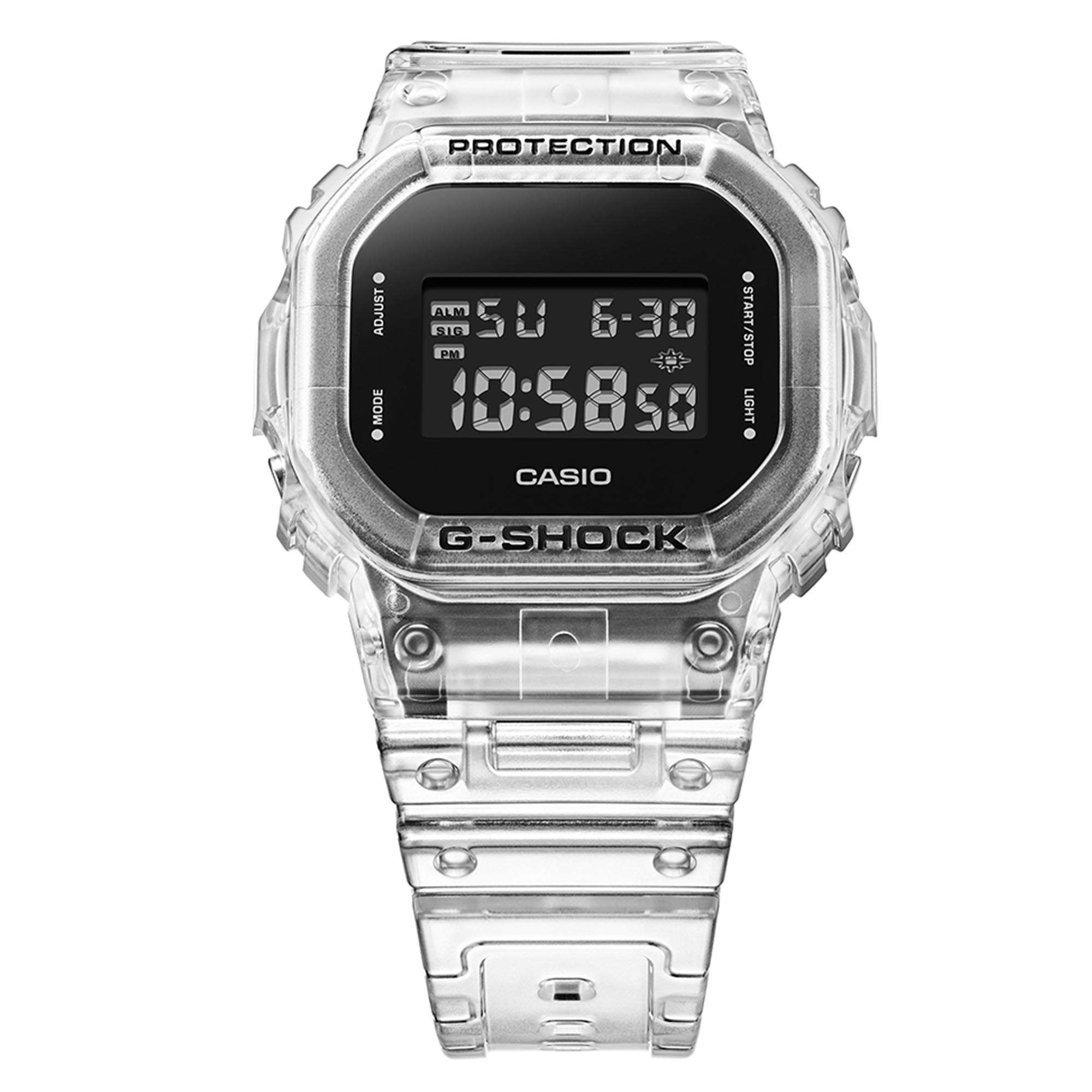 Casio G-Shock Quartz Black Dial Transparent Silicone Strap Mens Watch DW-5600SKE-7ER