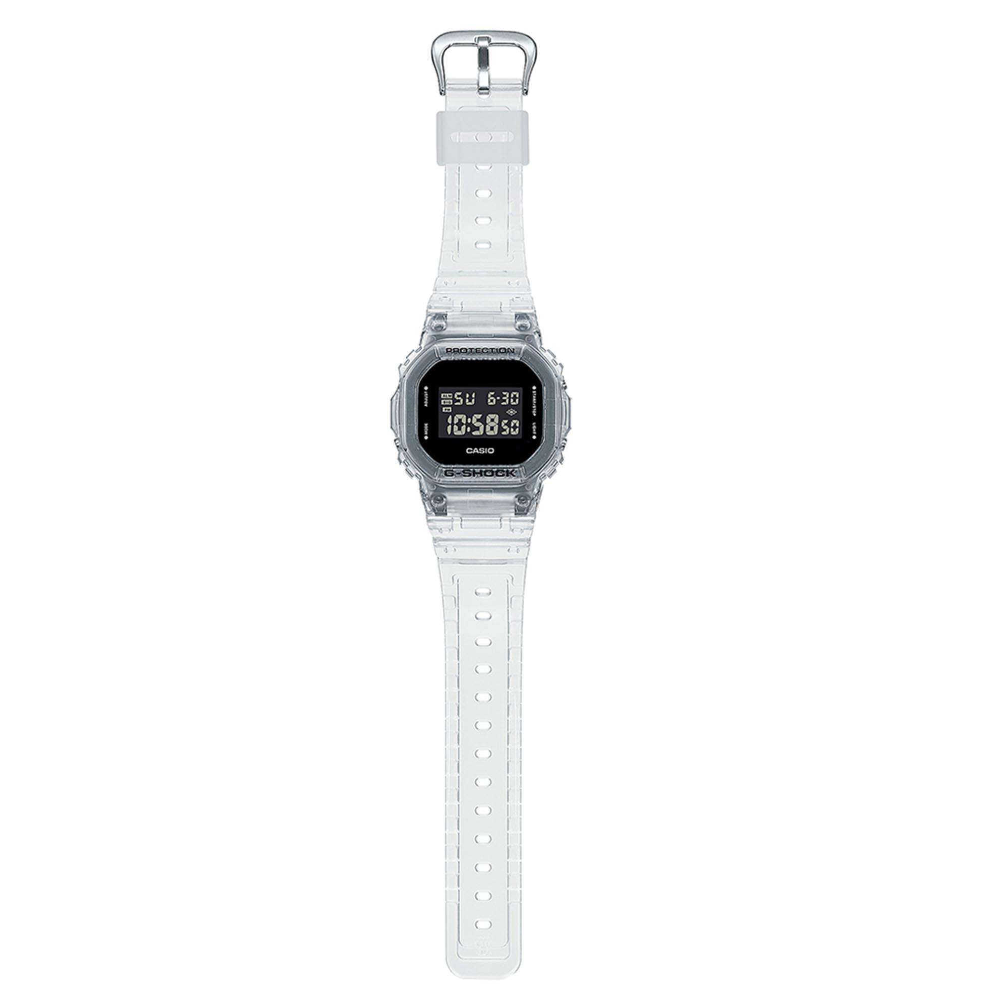 Casio G-Shock Quartz Black Dial Transparent Silicone Strap Mens Watch DW-5600SKE-7ER
