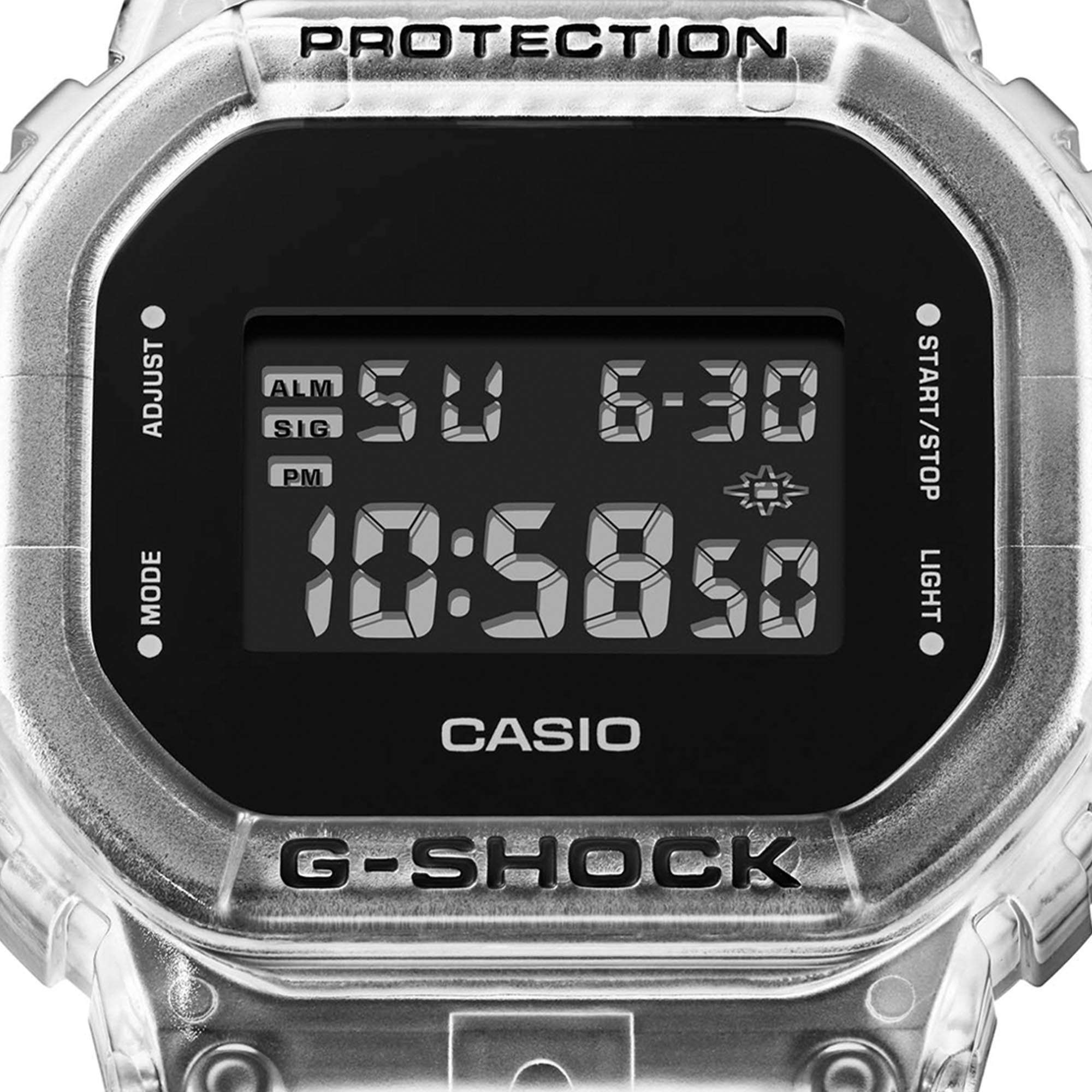 Casio G-Shock Quartz Black Dial Transparent Silicone Strap Mens Watch DW-5600SKE-7ER