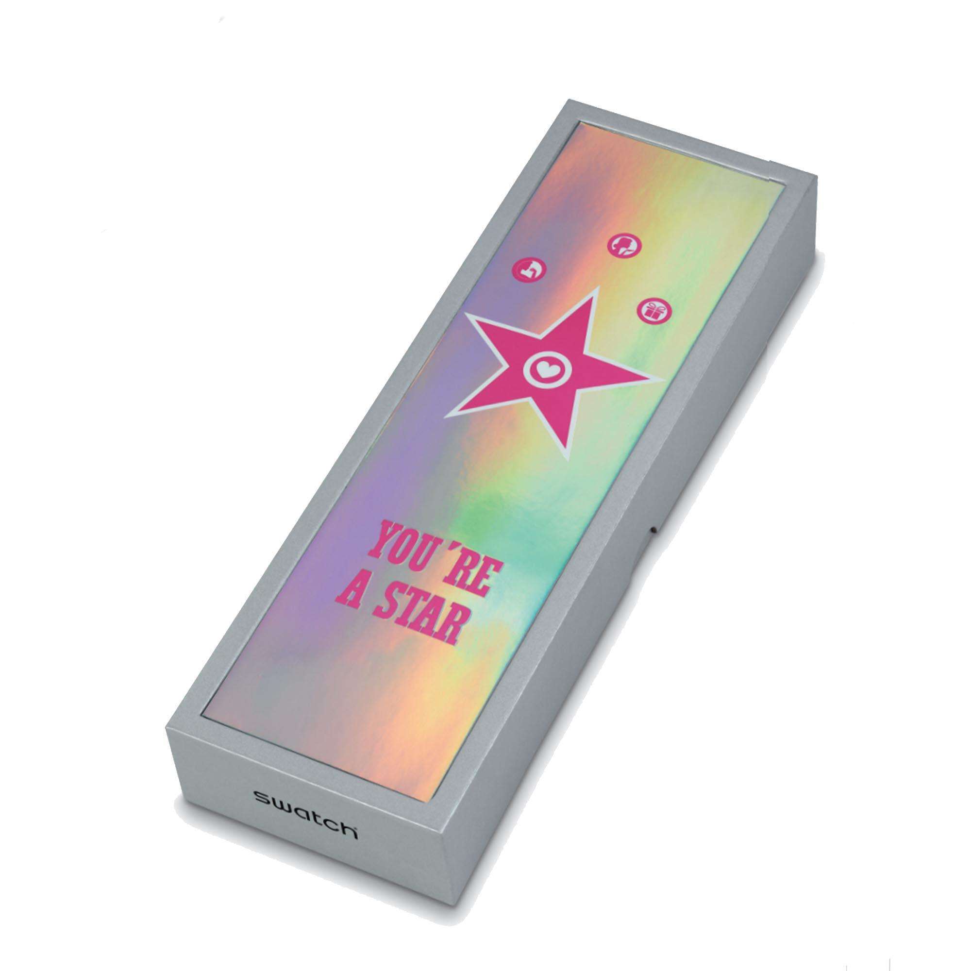 Swatch Star Mom Quartz Pink Dial Silver Silicone Strap Ladies Watch SO28Z108