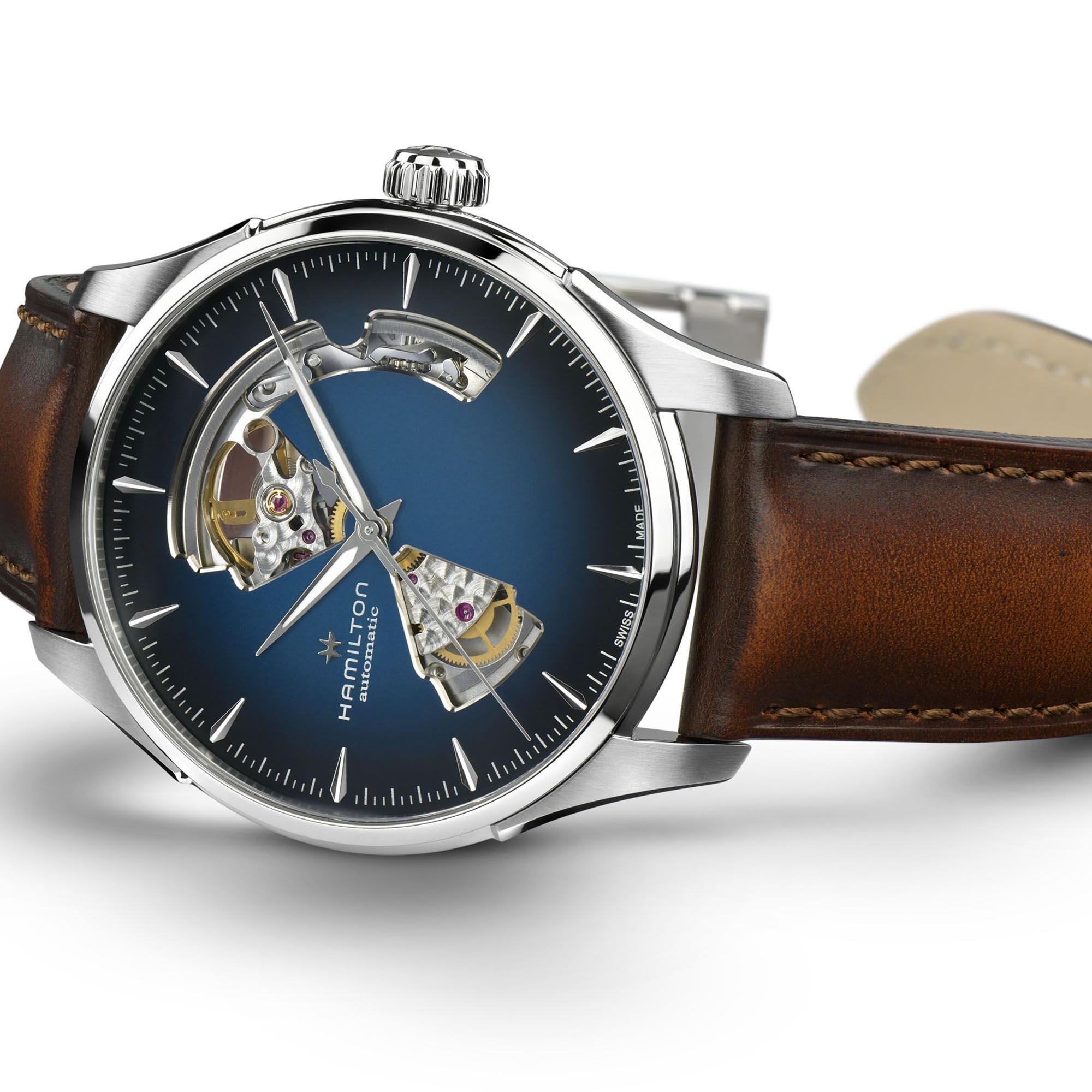 Hamilton Jazzmaster H32675540 40mm smoked blue dial on white background