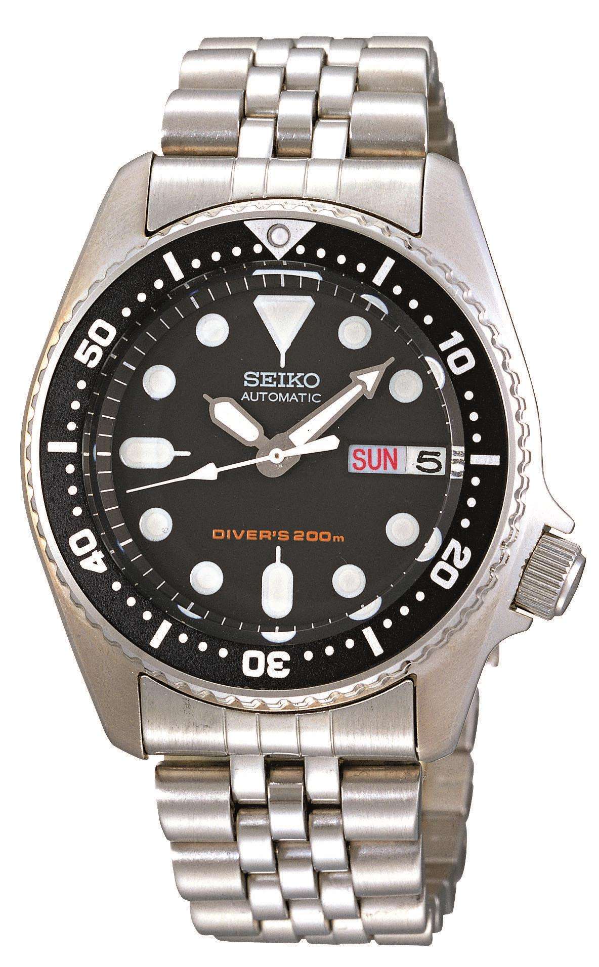 Seiko Divers Automatic Black Dial Stainless Steel Jubilee Bracelet Men's Watch SKX013K2 - WatchNation