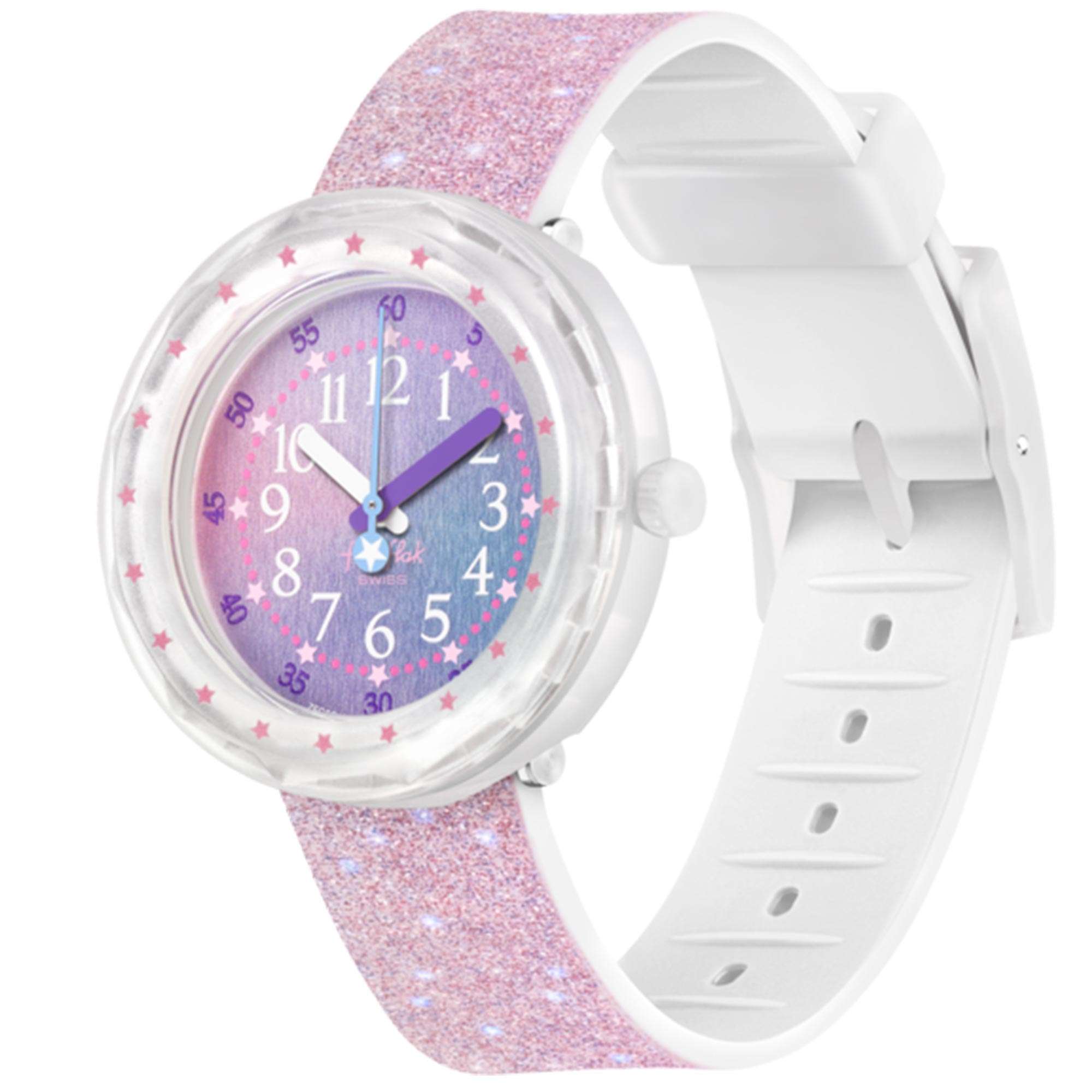 Flik Flak Pearlaxus Quartz Pink Dial White Silicone Strap Girls Watch FCSP107