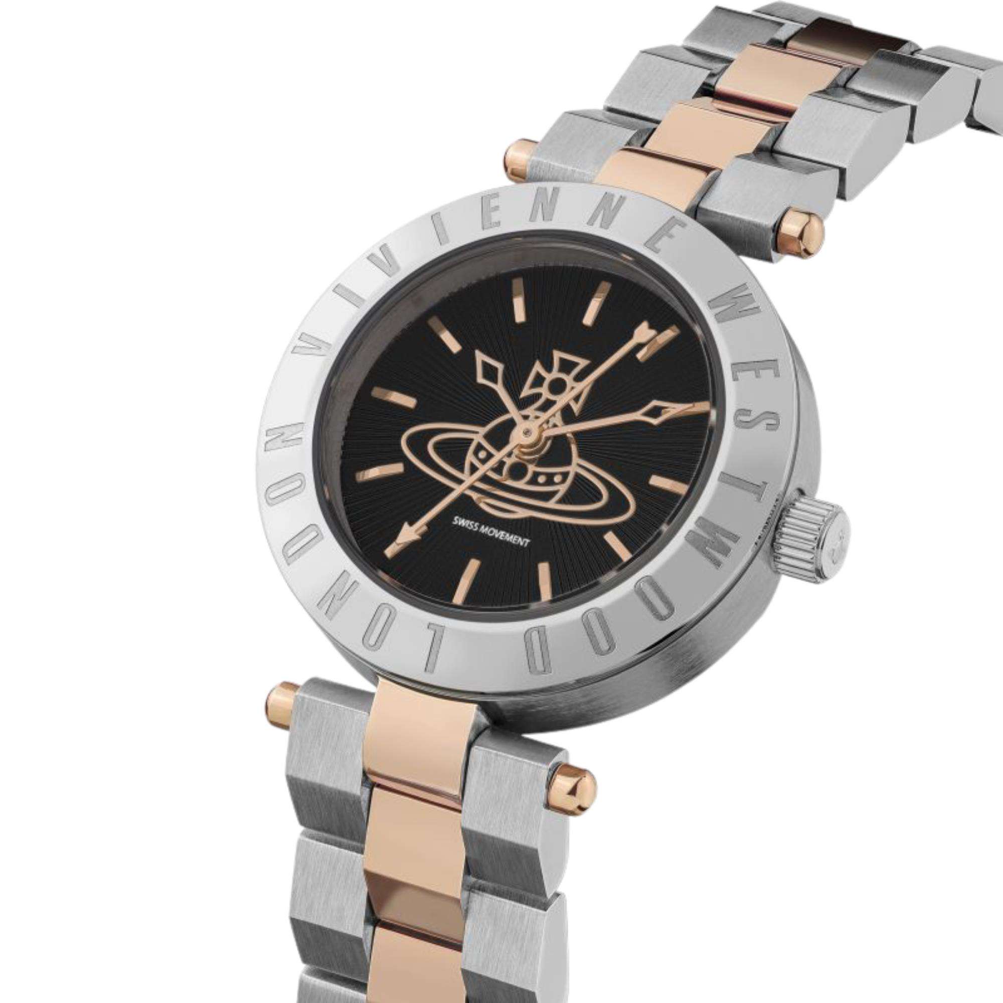 Vivienne Westwood Westbourne Quartz Black Dial Two Tone Stainless Steel Bracelet Ladies Watch VV092BKSR