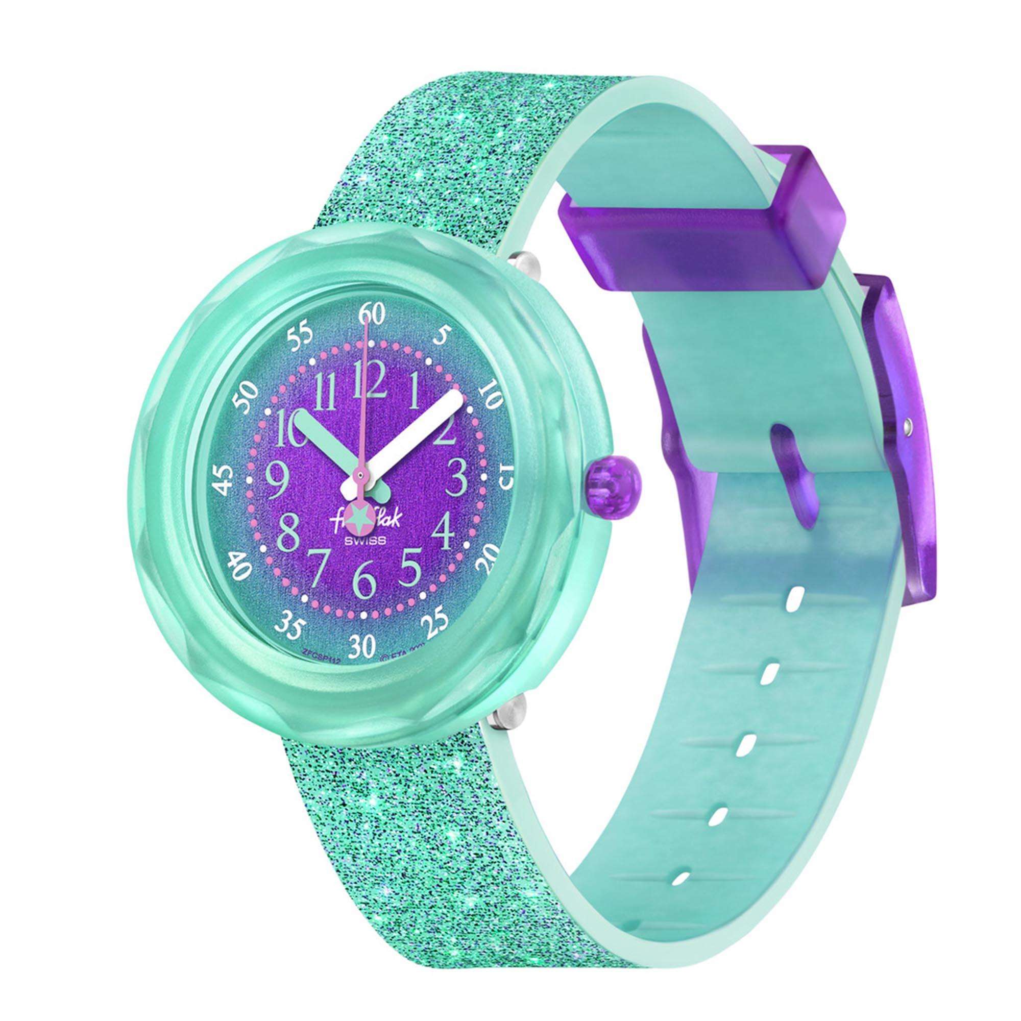 Flik Flak Oceanaxus Quartz Purple Dial Blue Silicone Strap Kids Watch FCSP112