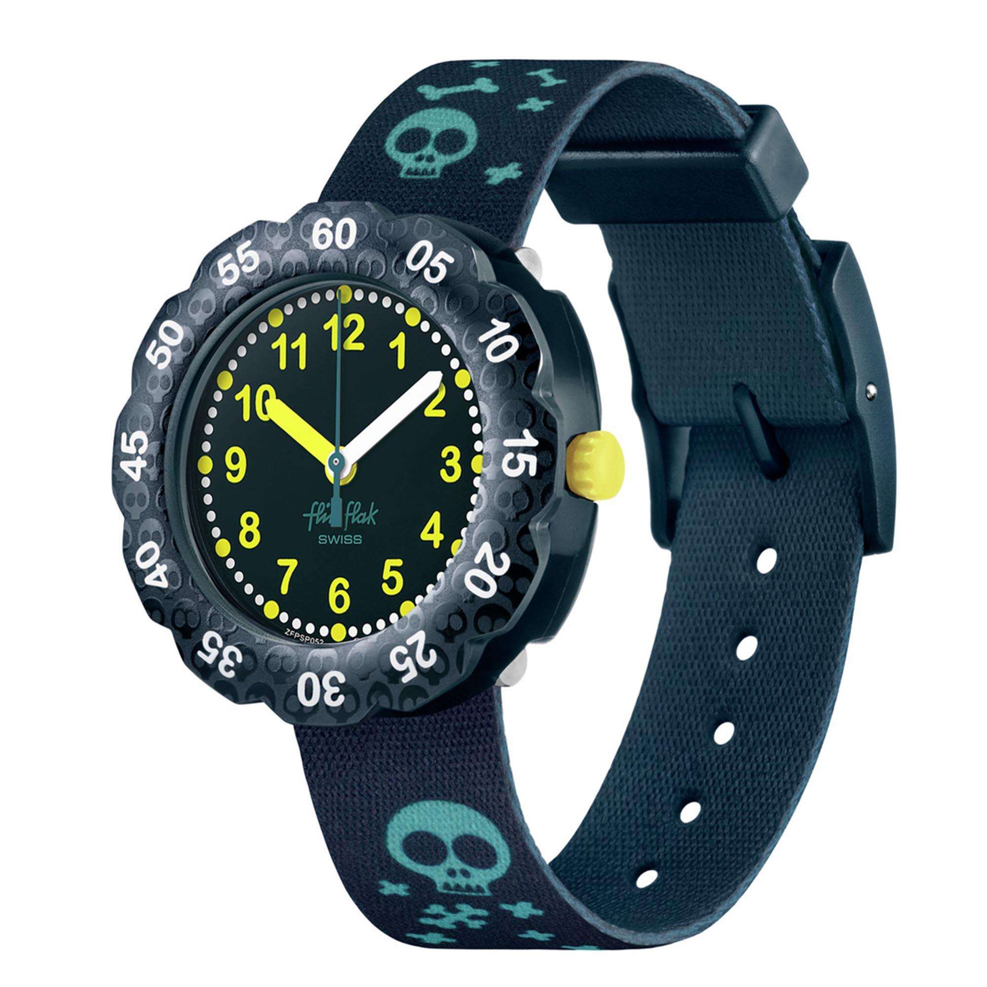 Flik Flak Skeleticious Quartz Green Dial Green Recycled PET Strap Kids Watch FPSP052