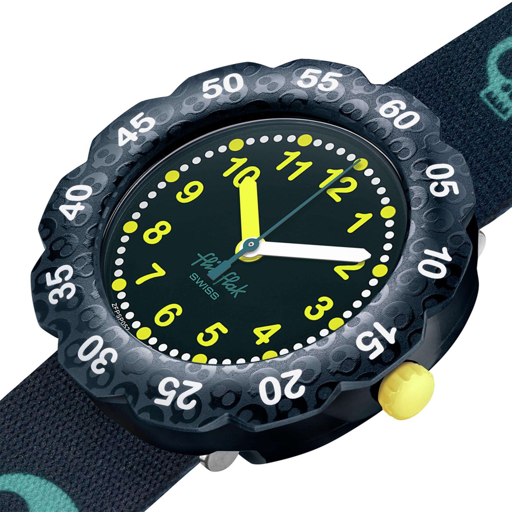 Flik Flak Skeleticious Quartz Green Dial Green Recycled PET Strap Kids Watch FPSP052