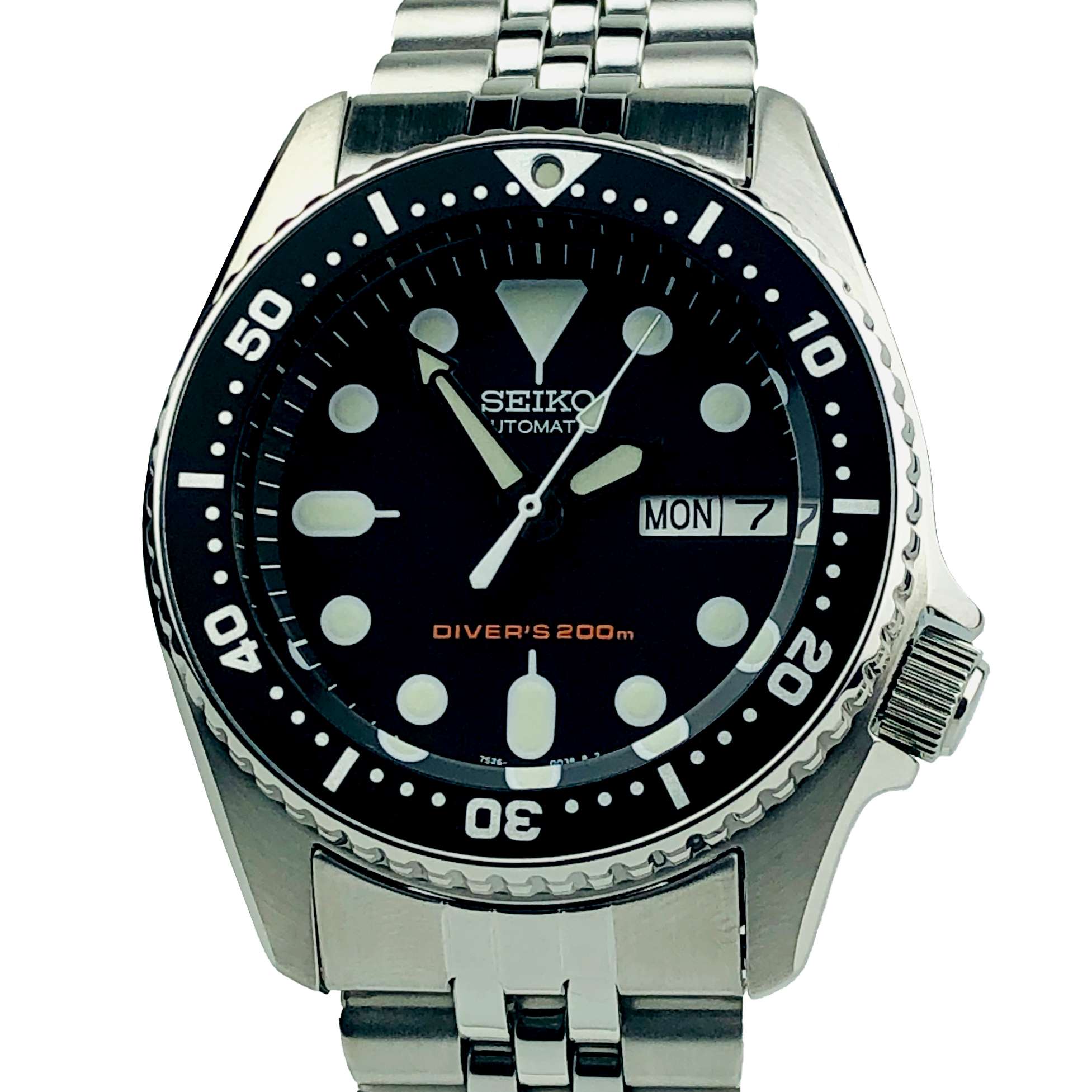Seiko Divers Automatic Black Dial Stainless Steel Jubilee Bracelet Men's Watch SKX013K2 - WatchNation