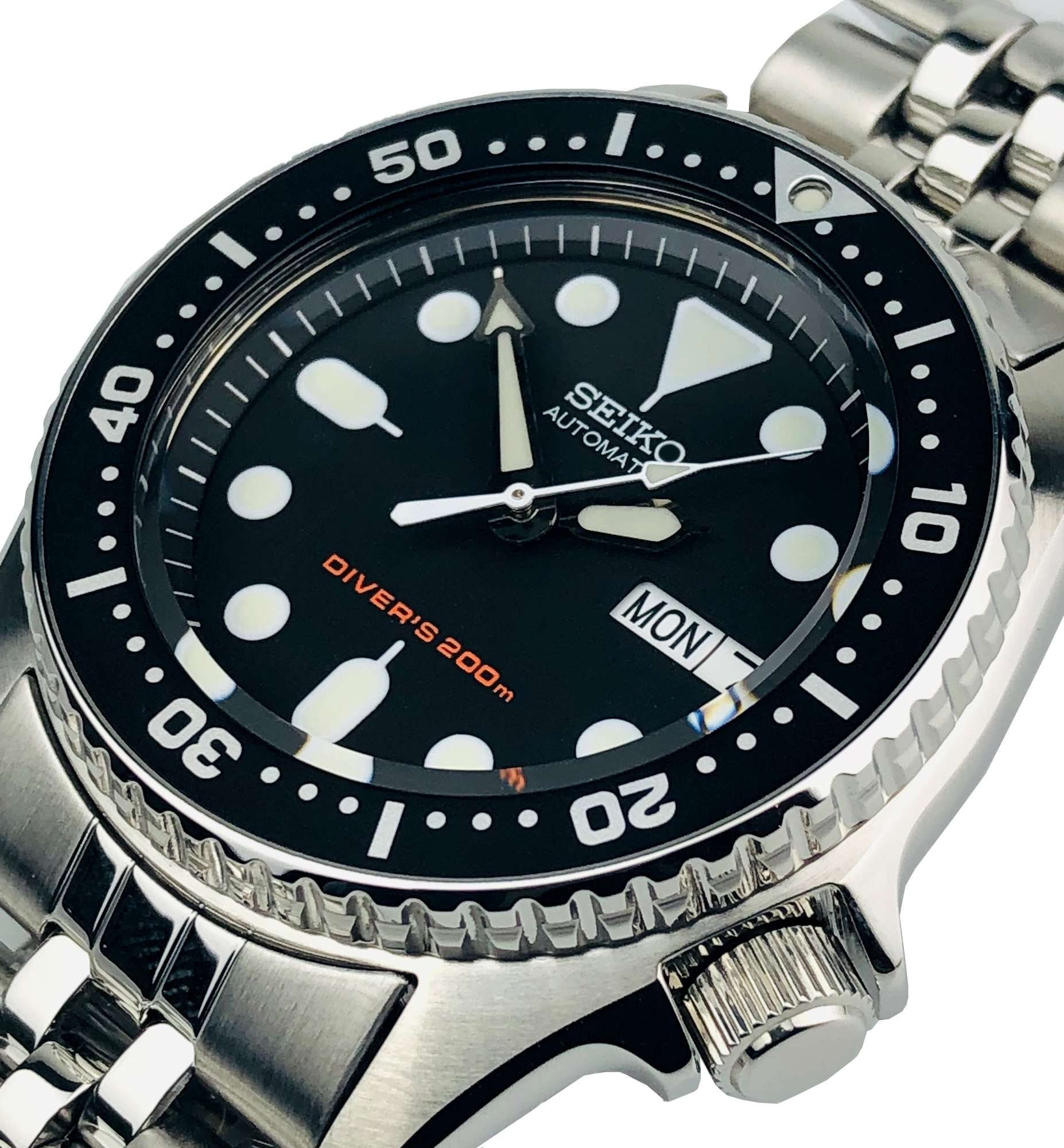 Seiko Divers Automatic Black Dial Stainless Steel Jubilee Bracelet Men's Watch SKX013K2 - WatchNation