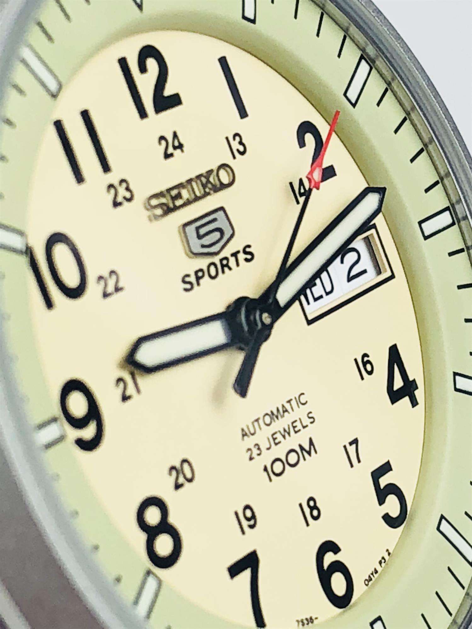 Seiko 5 Sports Automatic Military Cream Dial Canvas Men's Watch SNZG07K1