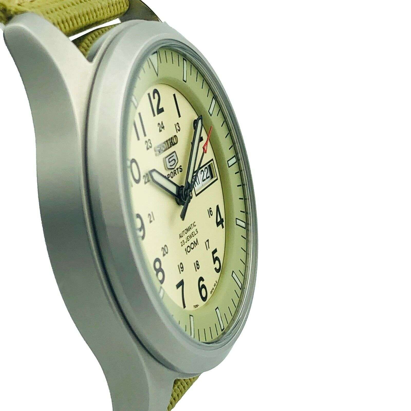 Seiko 5 Sports Automatic Military Cream Dial Canvas Men's Watch SNZG07K1