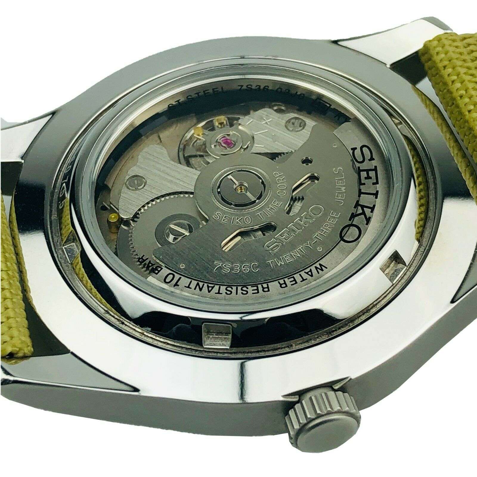 Seiko 5 Sports Automatic Military Cream Dial Canvas Men's Watch SNZG07K1