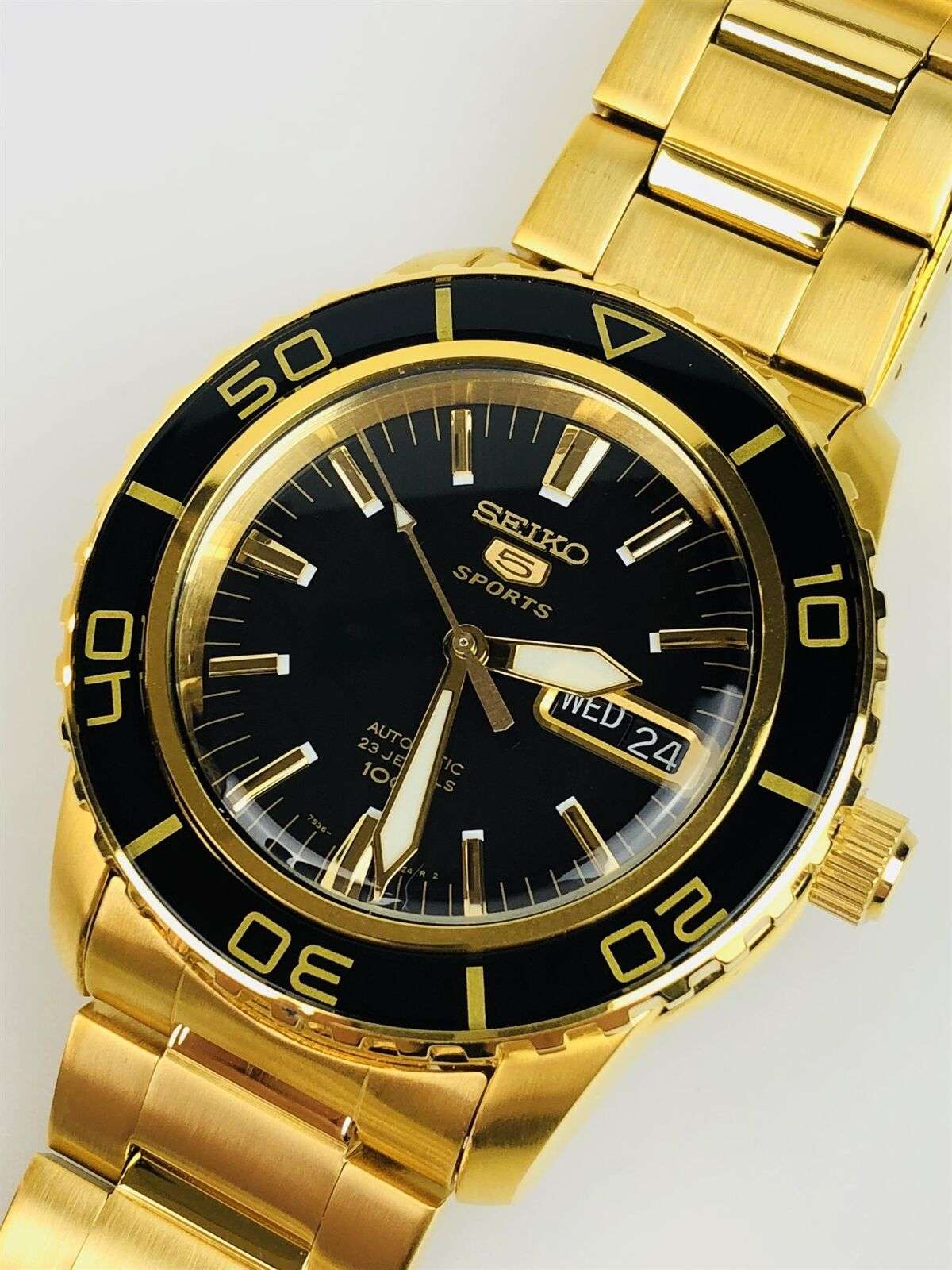 Seiko 5 Sports Automatic Black Dial Gold Stainless Steel Men's Watch SNZH60K1