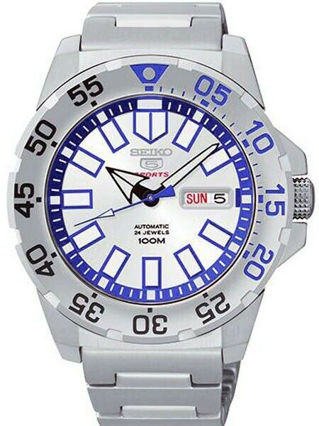 Seiko 5 Sports 'Monster' White Dial Stainless Steel Bracelet Men's Watch SRP481K1