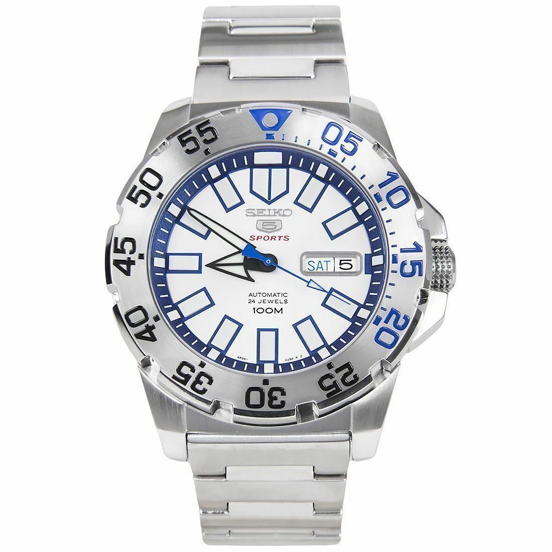 Seiko 5 Sports 'Monster' White Dial Stainless Steel Bracelet Men's Watch SRP481K1