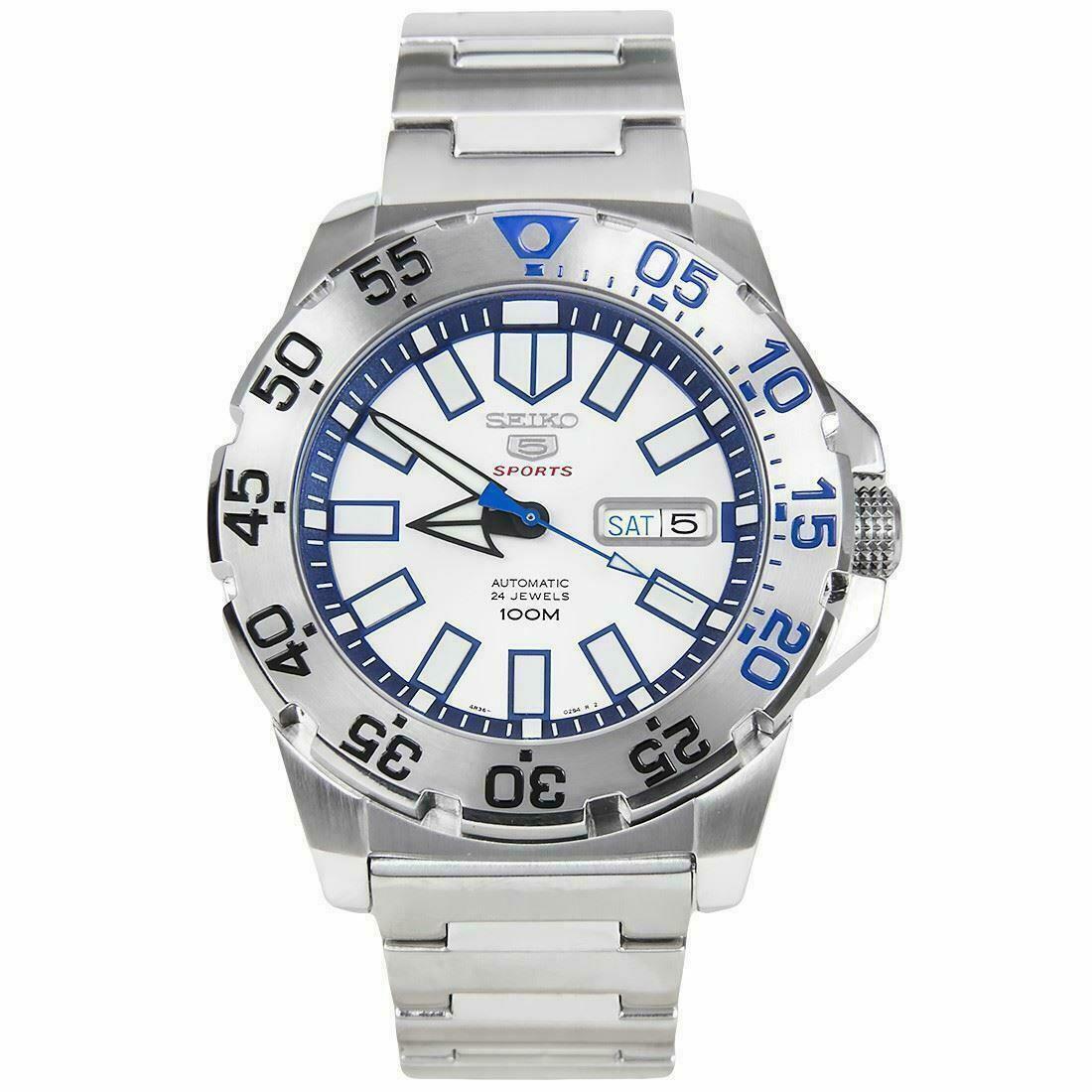 Seiko 5 Sports 'Monster' White Dial Stainless Steel Bracelet Men's Watch SRP481K1