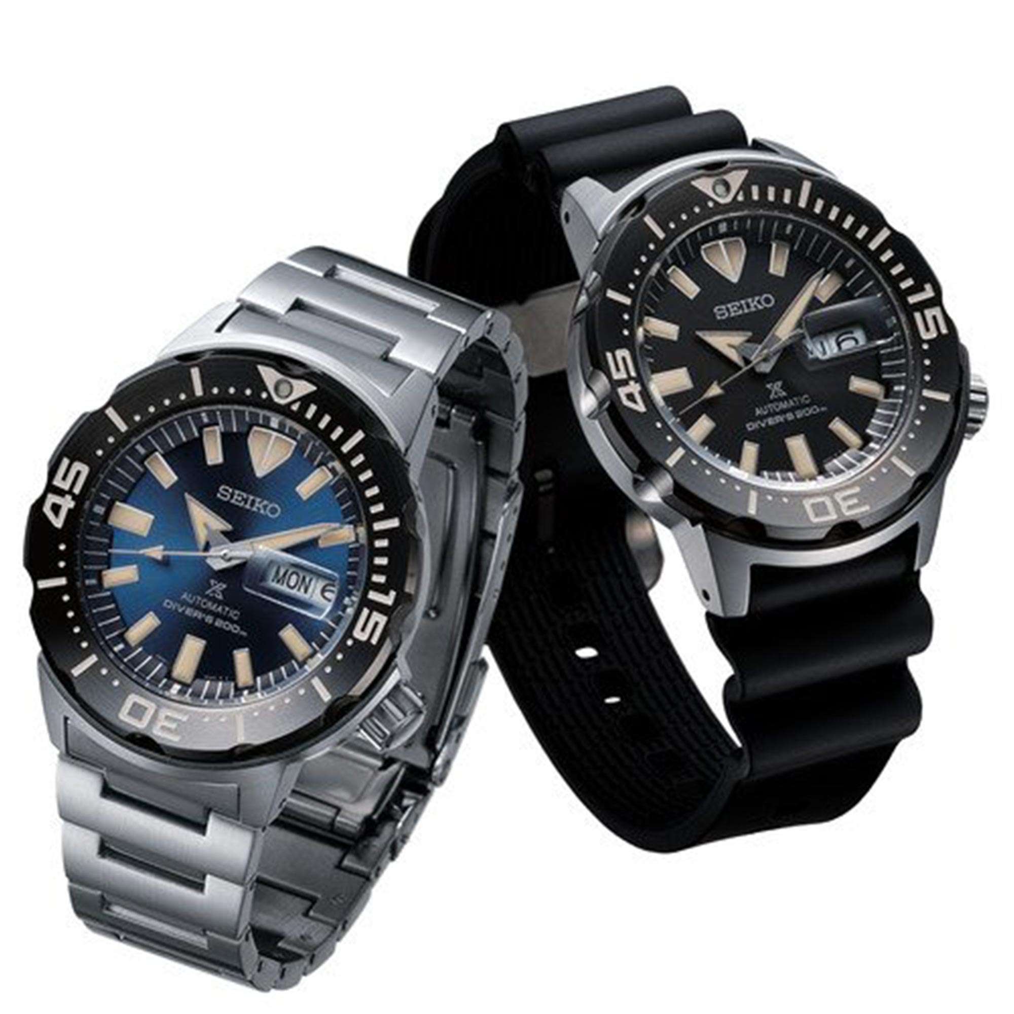 Seiko Prospex Monster Bold Bezel Diver Silver Stainless Steel Blue Dial Automatic Men's Watch SRPD25K1