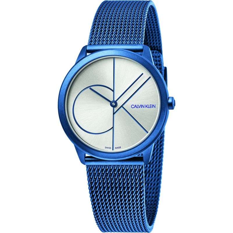 Calvin Klein Minimal Quartz Silver Dial Blue Milanese Stainless Steel Bracelet Mens Watch K3M52T56
