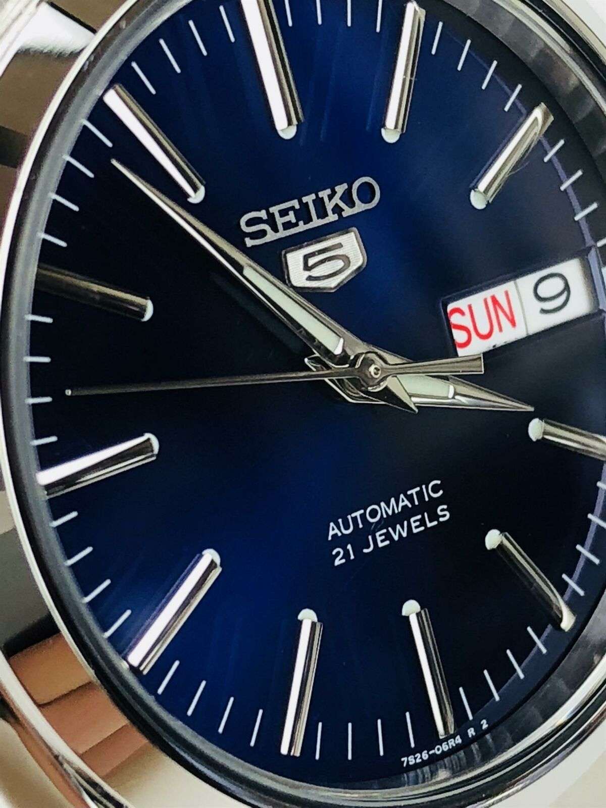 Seiko 5 Automatic Blue Sunburst Dial Steel Bracelet Watch SNKL43K1