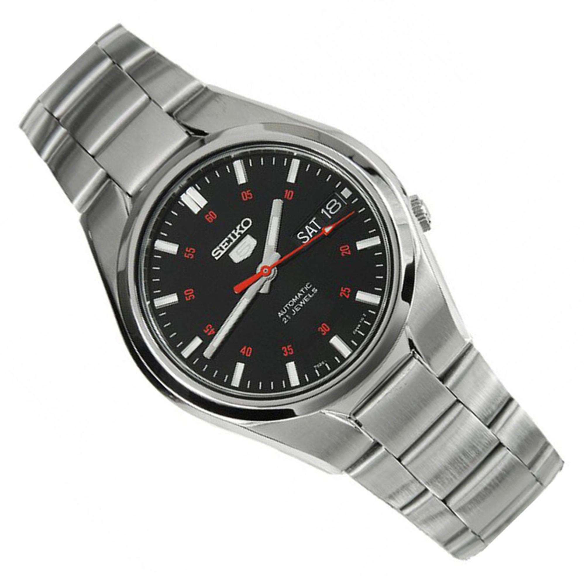 Seiko 5 Automatic Black Dial Red Marker Watch SNK617K1 | WatchNation