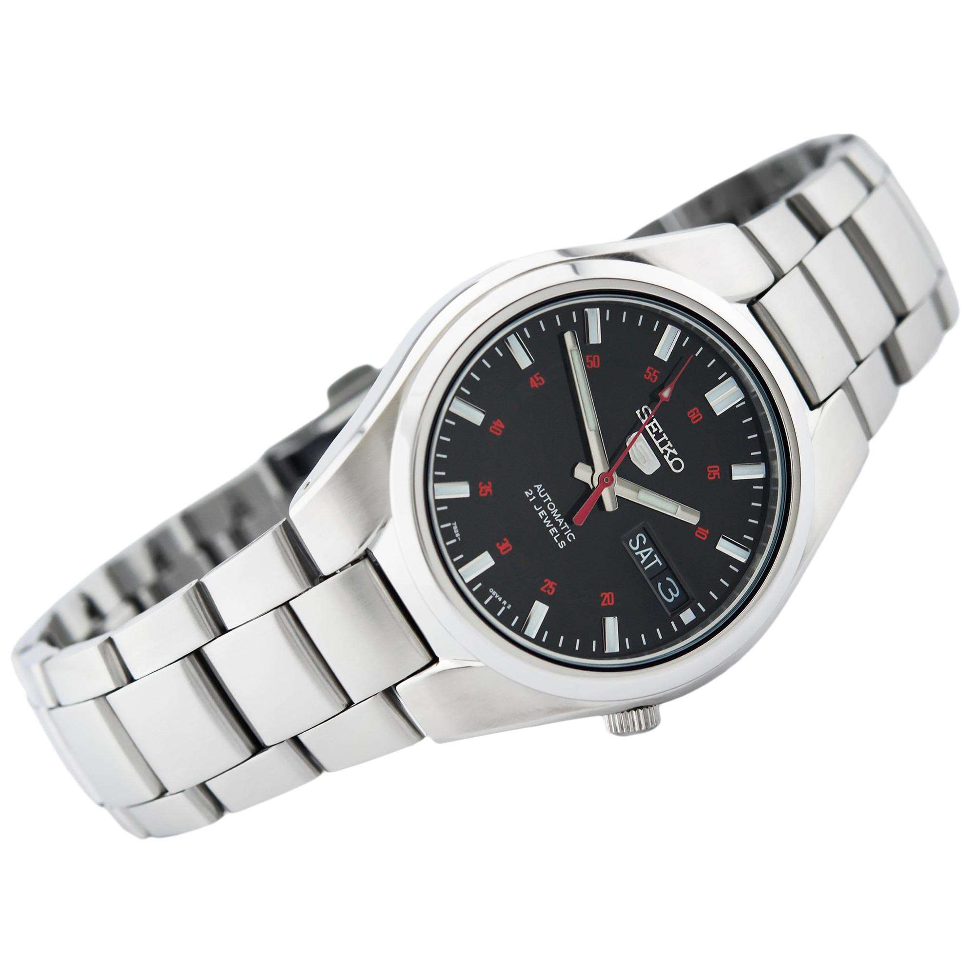 Seiko 5 Automatic Black Dial Red Marker Watch SNK617K1 | WatchNation