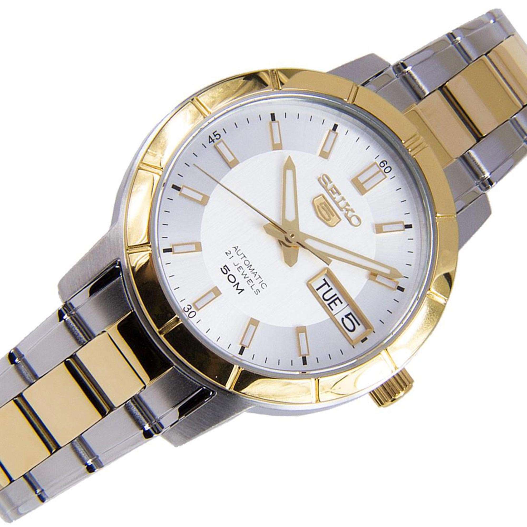 Seiko 5 Automatic White Dial Two Tone Silver Gold Stainless Steel Ladies Watch SNK892K1